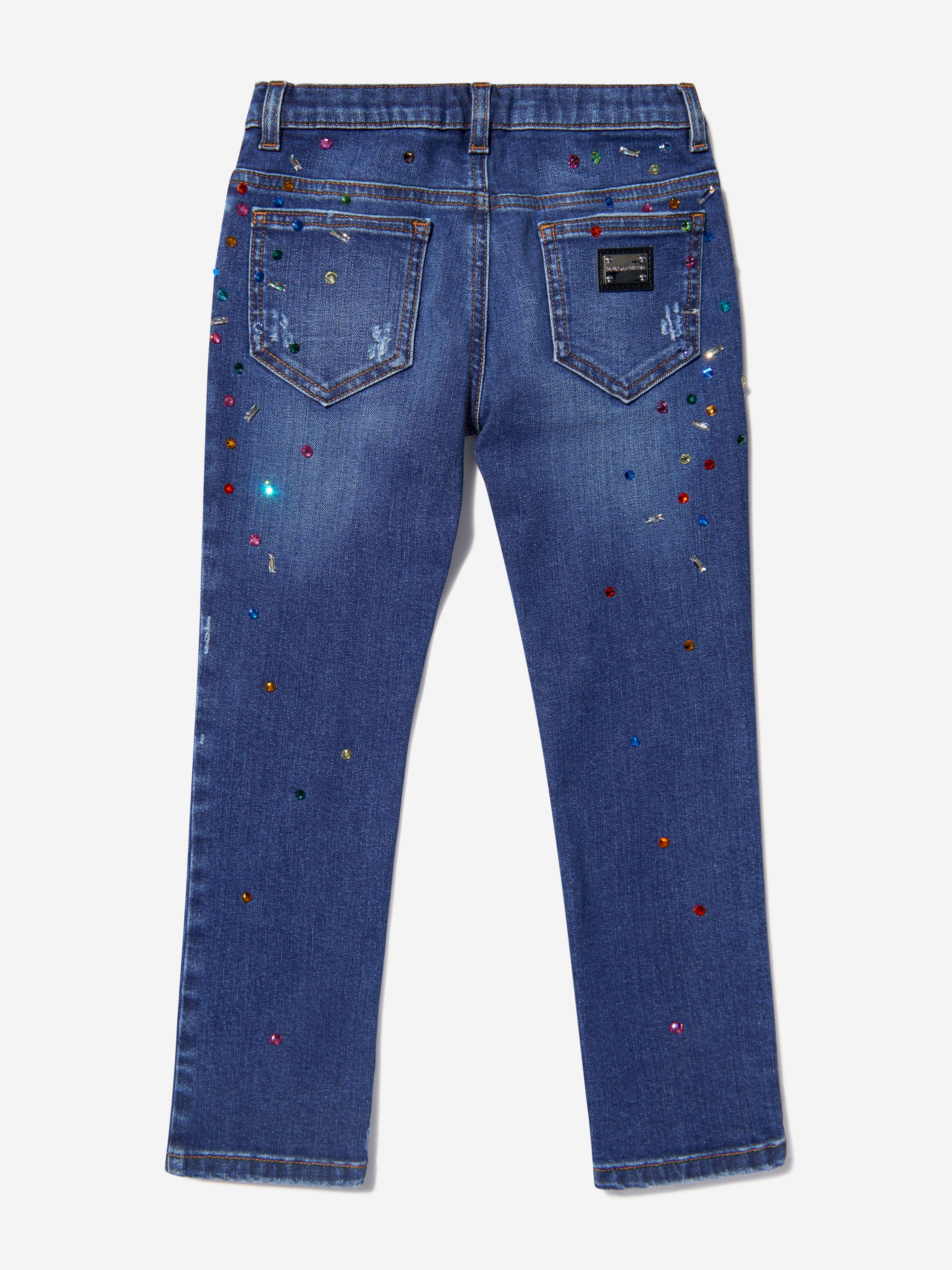 Dolce & Gabbana Girls Cotton Worn Look Embellished Jeans