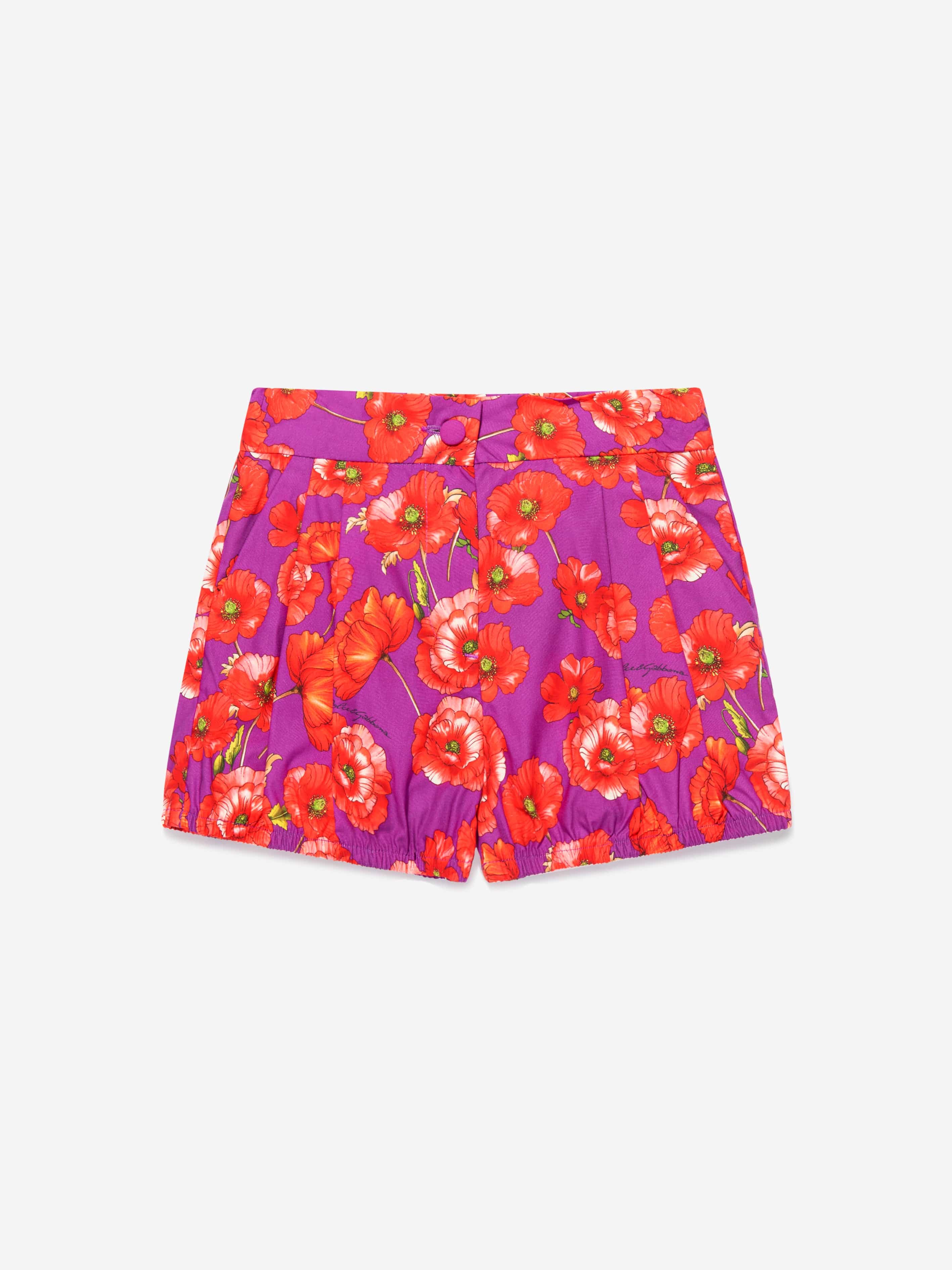 Dolce & Gabbana Girls Cotton Poppy Print Shorts