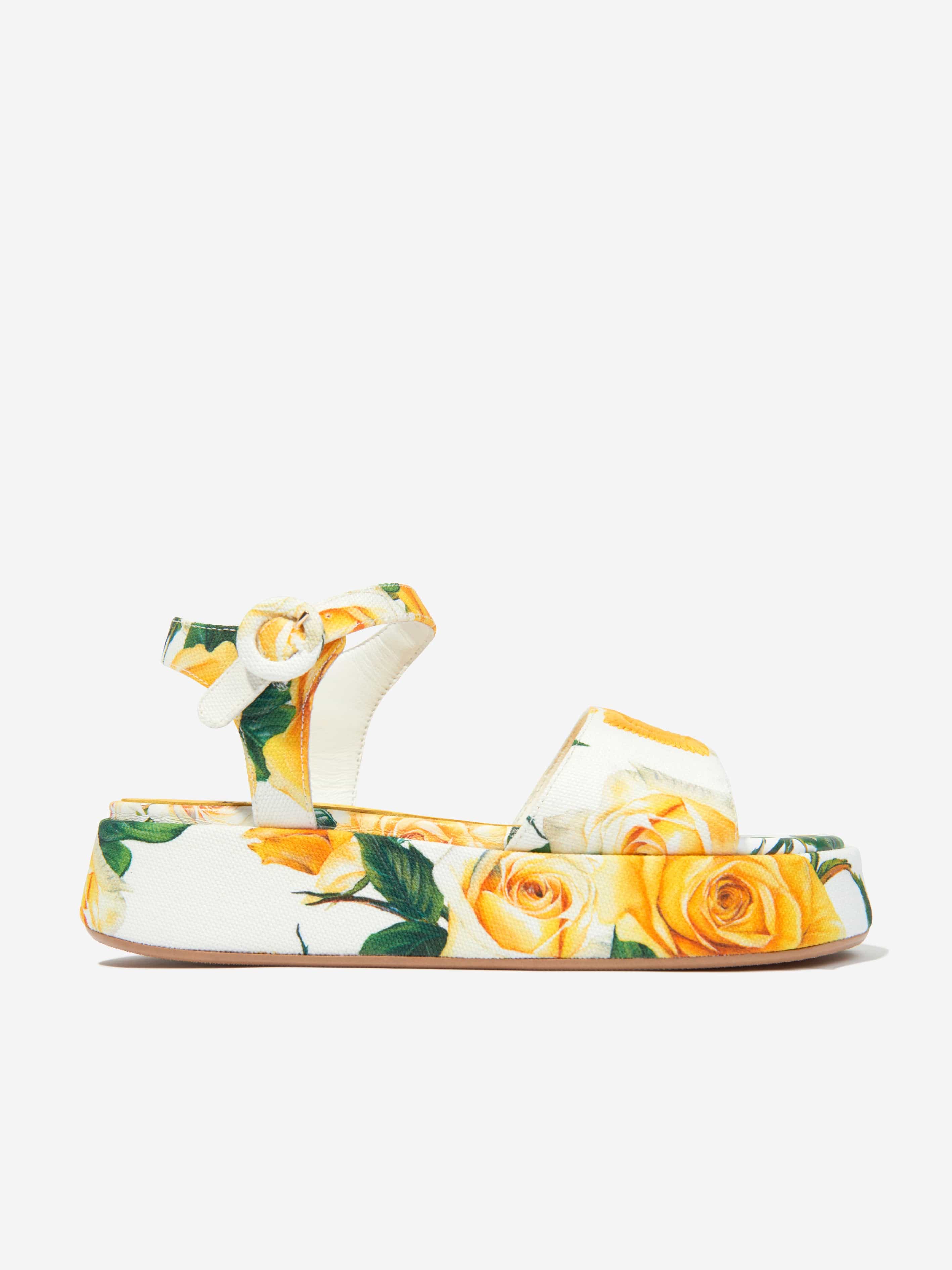 Dolce & Gabbana Girls Canvas Rose Print Sandals in Multicolour