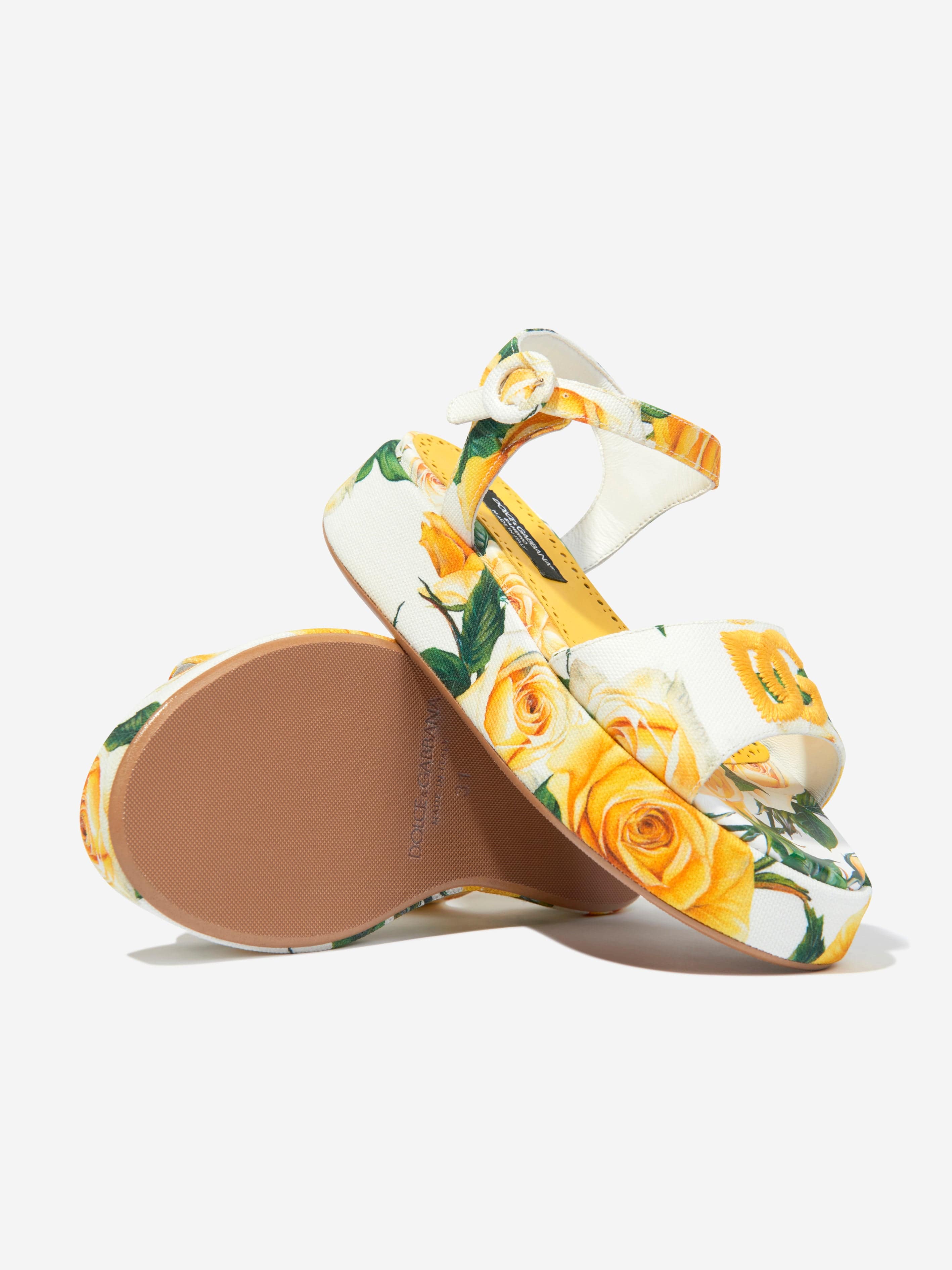 Dolce & Gabbana Girls Canvas Rose Print Sandals in Multicolour