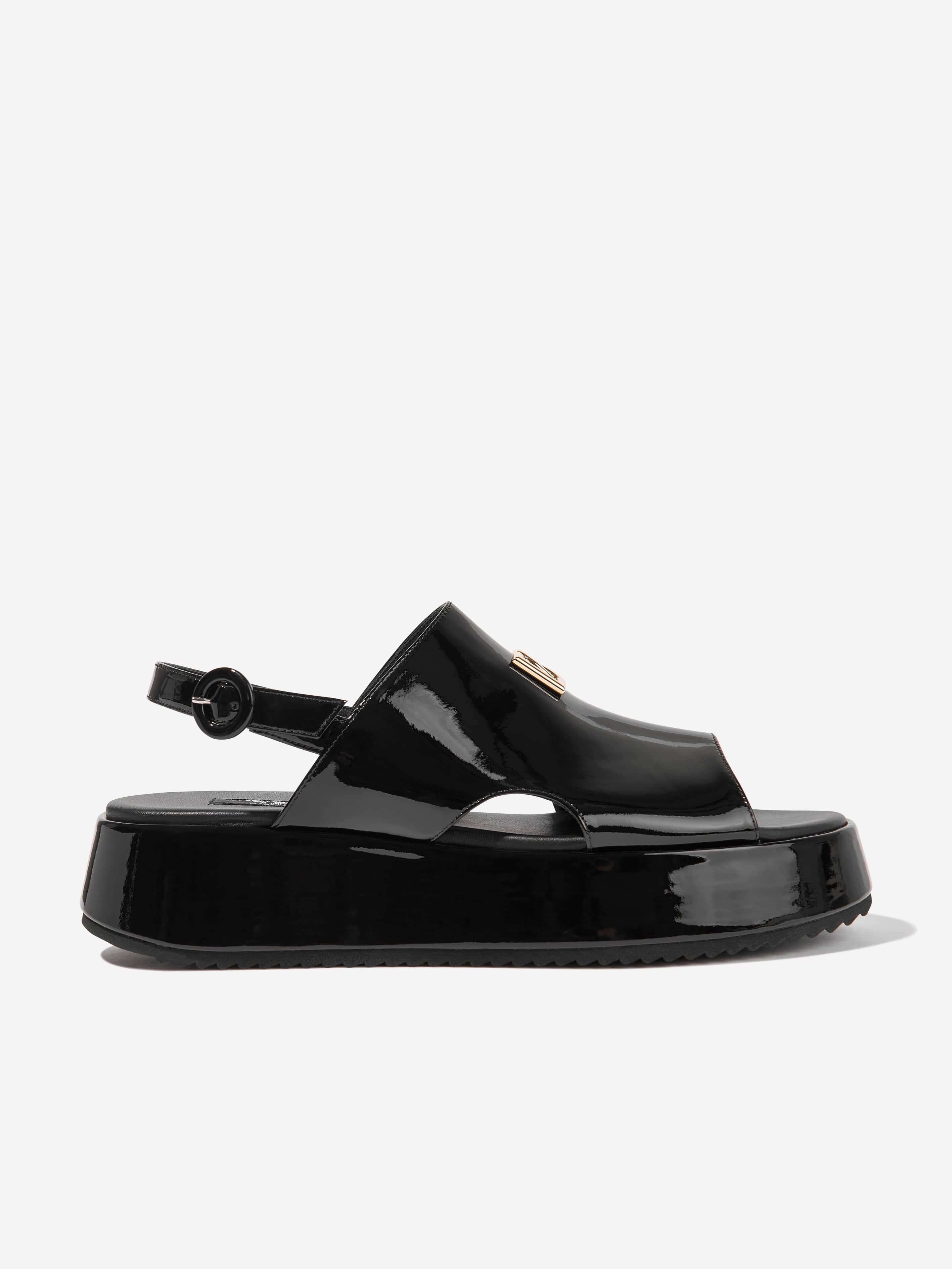 Dolce & Gabbana Girls Leather Chunky Logo Sandals in Black