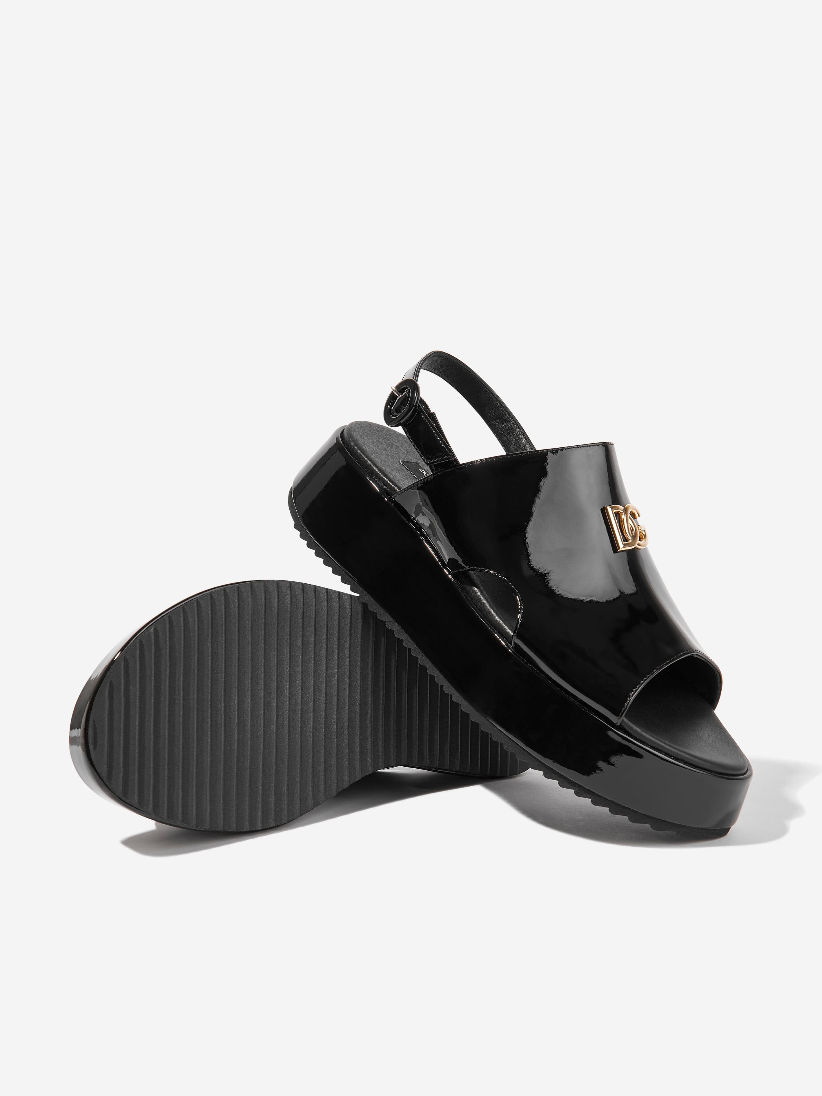 Dolce & Gabbana Girls Leather Chunky Logo Sandals in Black