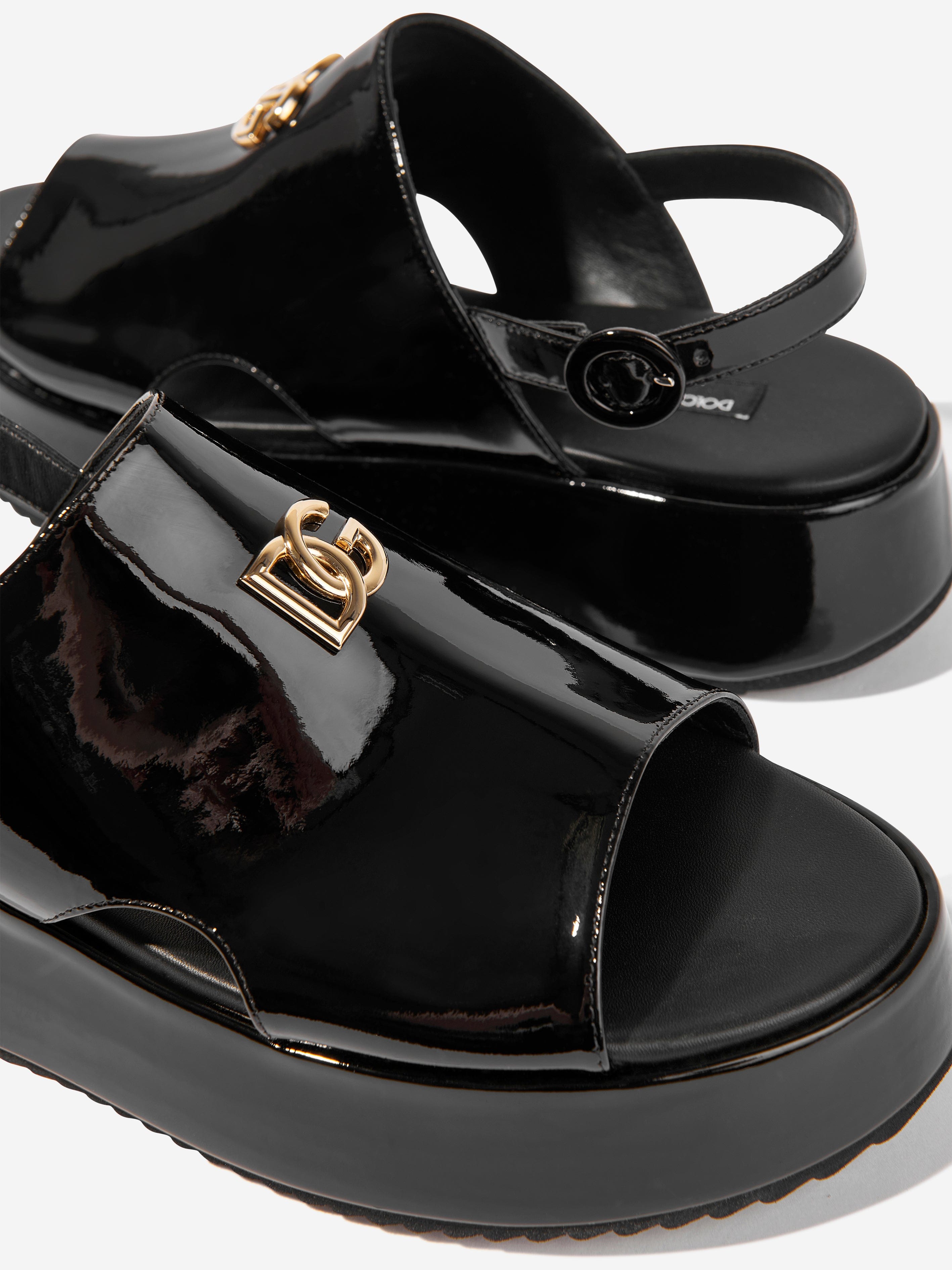 Dolce & Gabbana Girls Leather Chunky Logo Sandals in Black