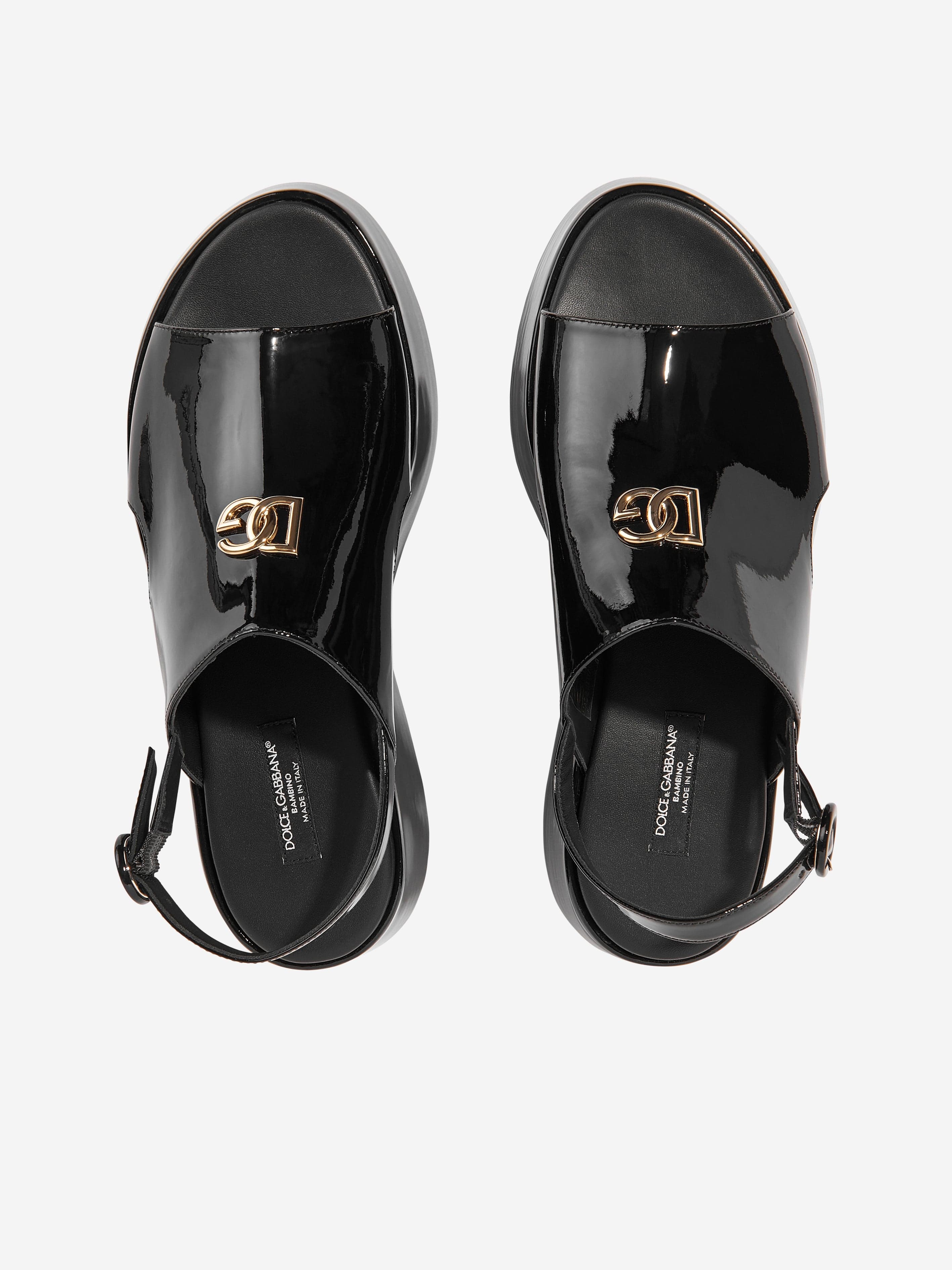 Dolce & Gabbana Girls Leather Chunky Logo Sandals in Black