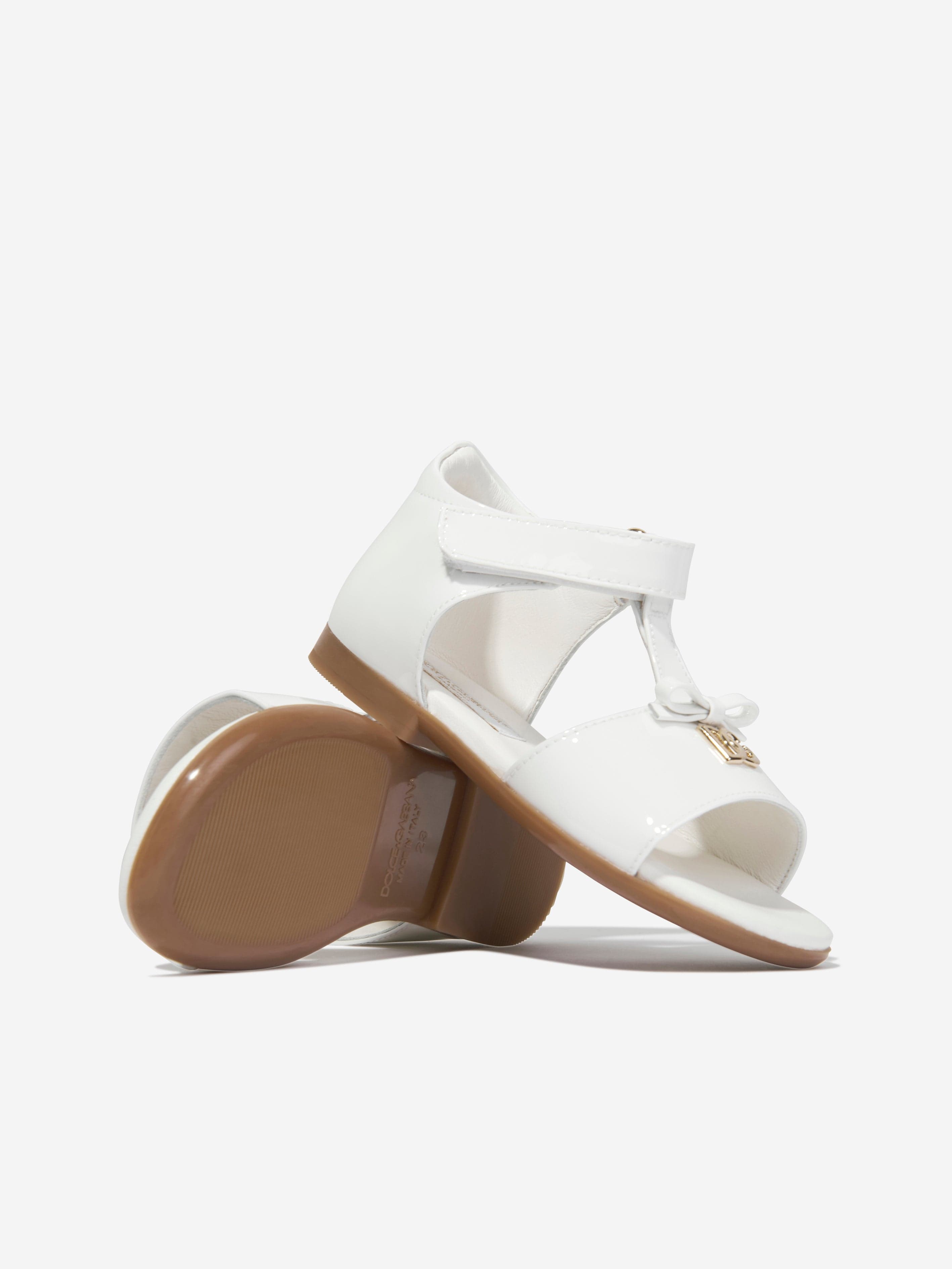 Dolce & Gabbana Girls Leather Logo Sandals in White