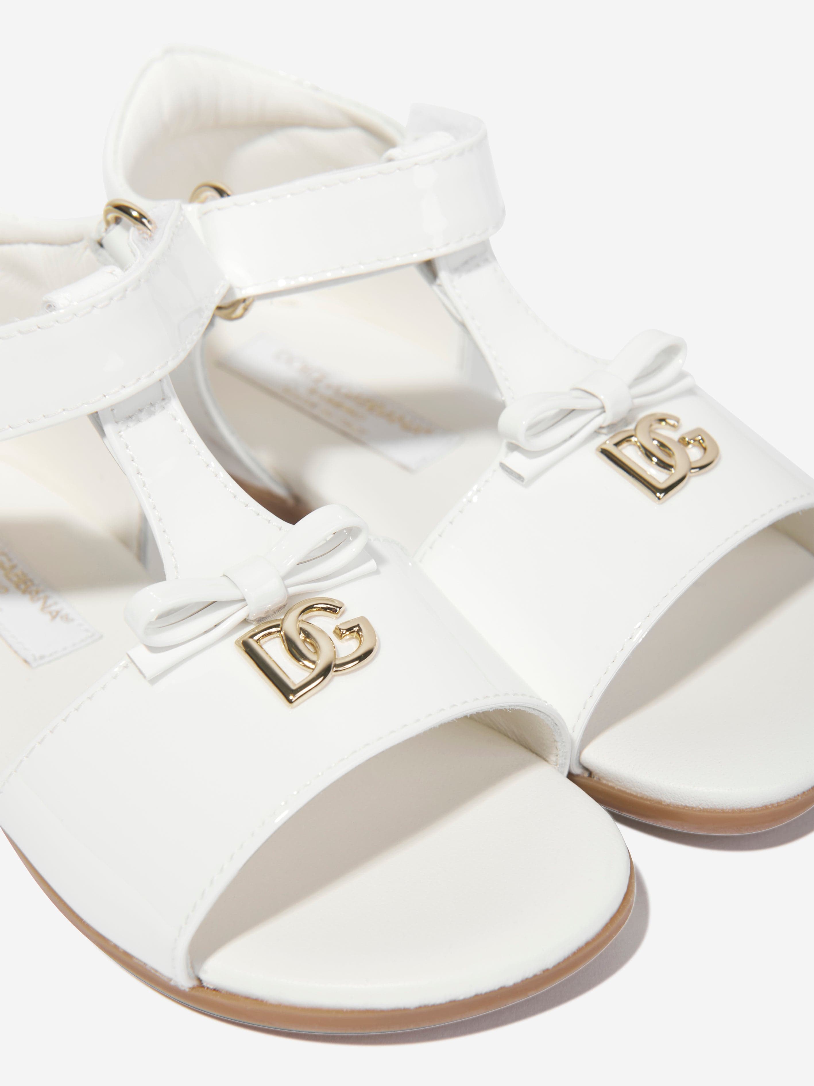 Dolce & Gabbana Girls Leather Logo Sandals in White