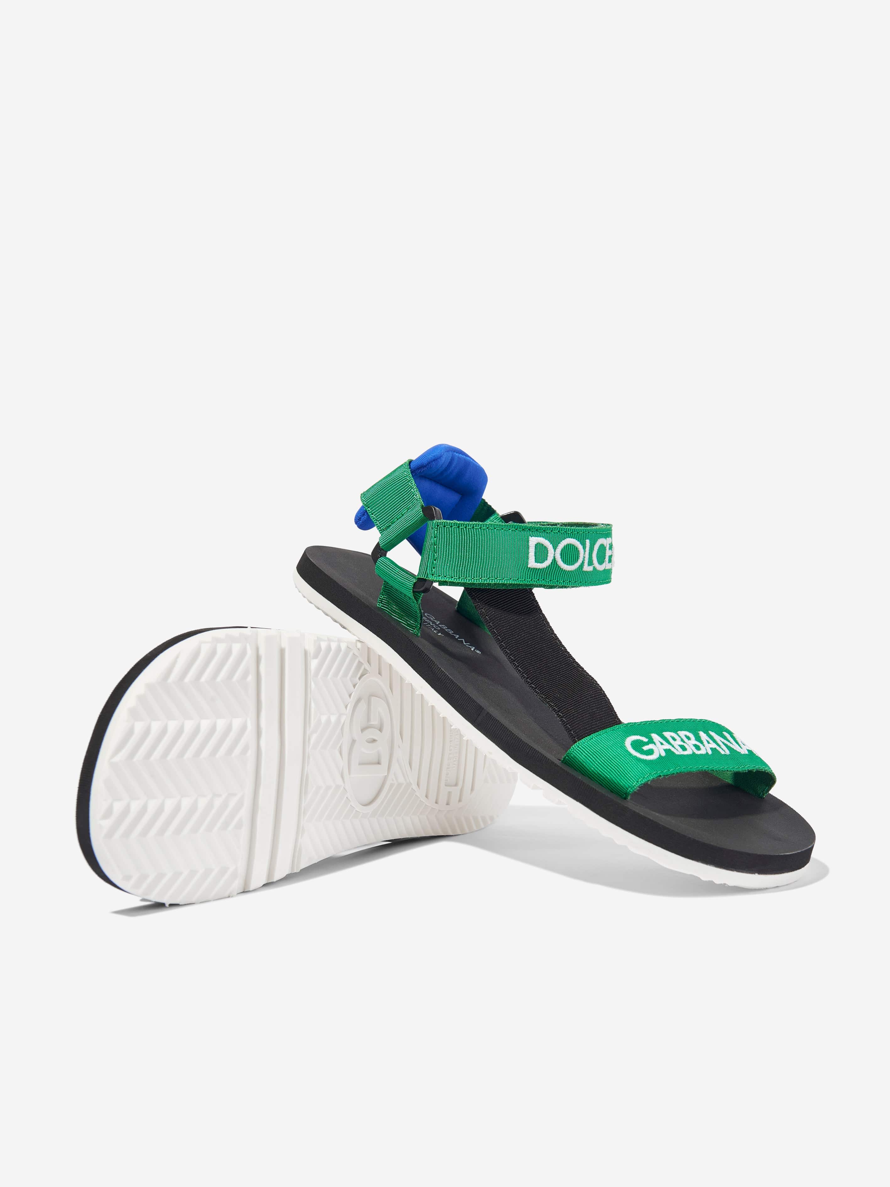 Dolce & Gabbana Boys Logo Strap Sandals in Green