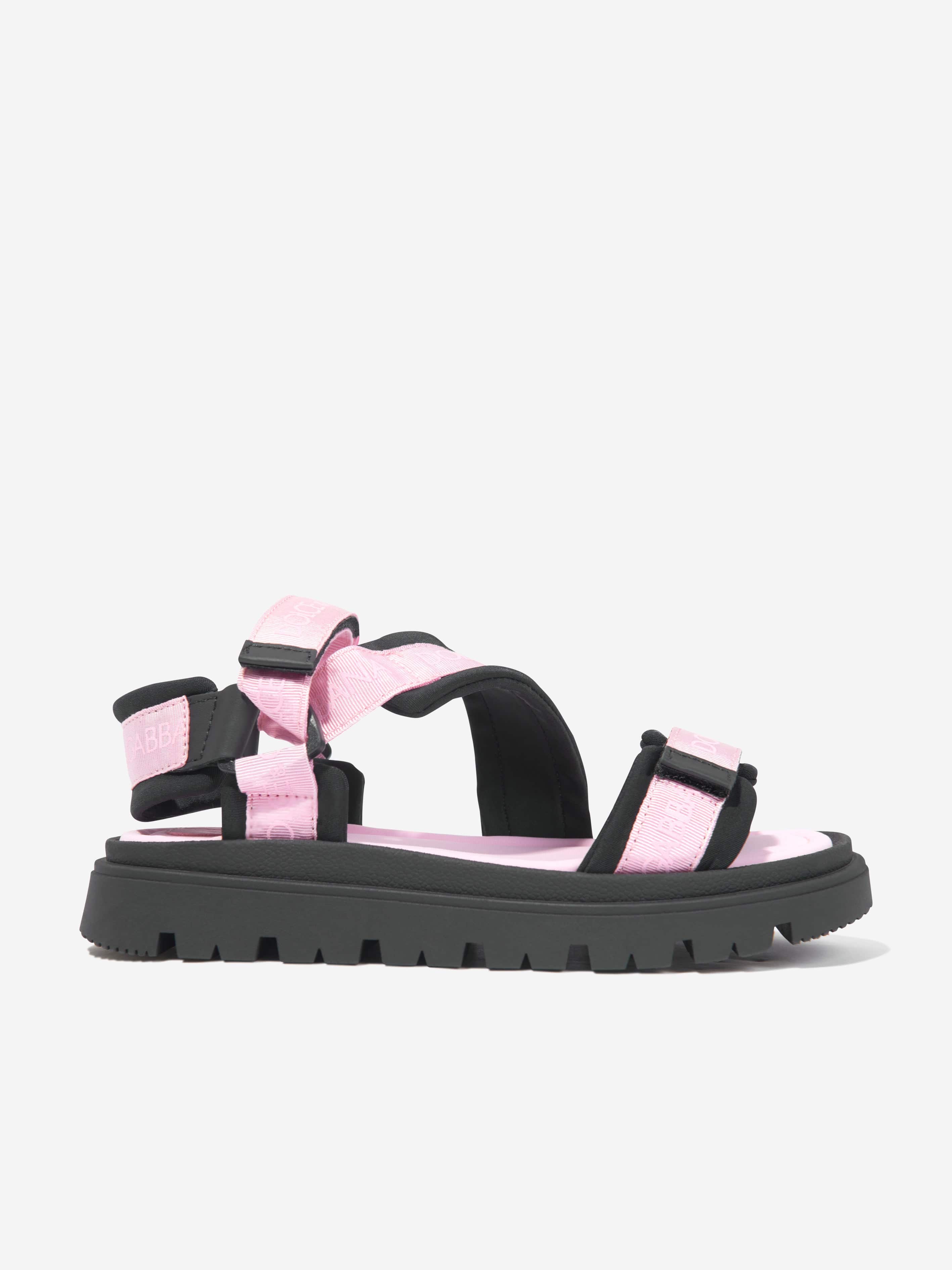 Dolce & Gabbana Girls Technical Fabric Logo Sandals in Pink