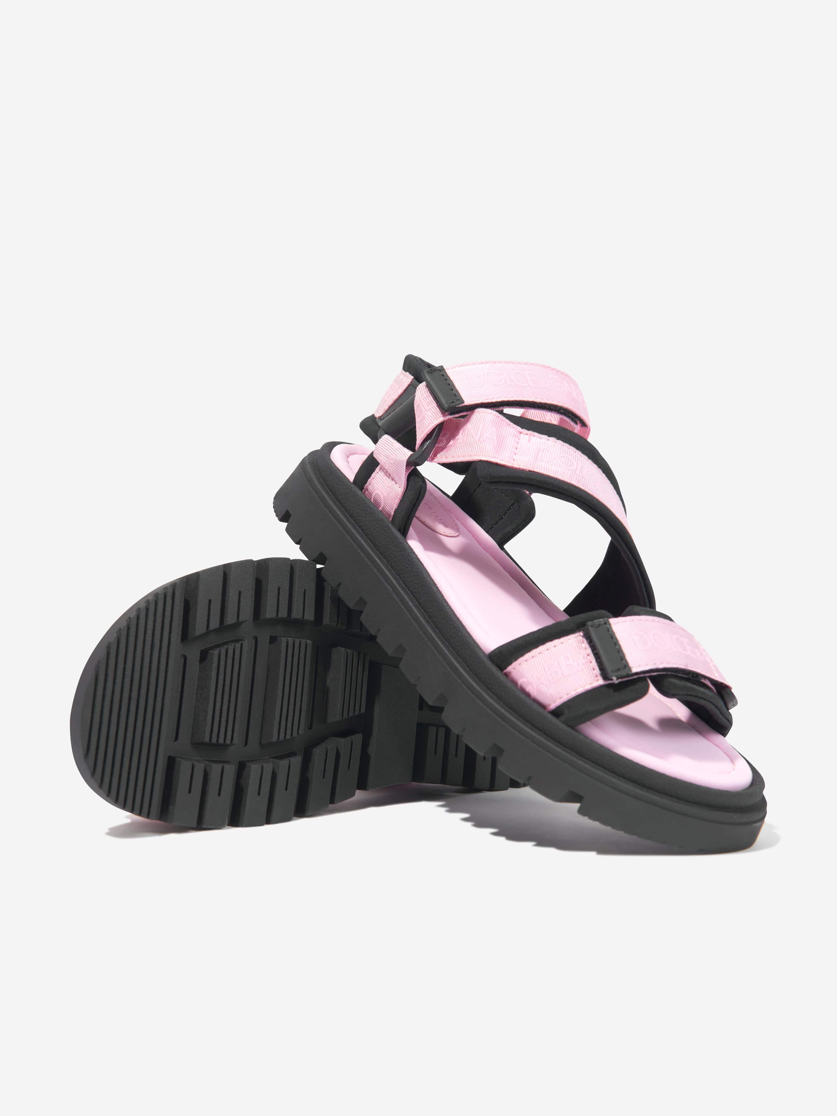 Dolce & Gabbana Girls Technical Fabric Logo Sandals in Pink