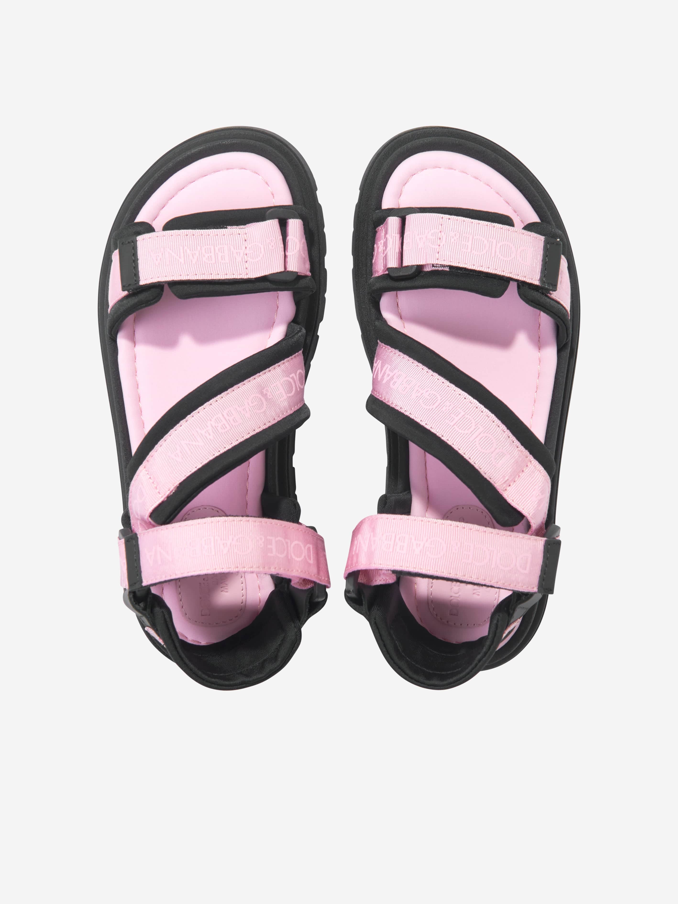 Dolce & Gabbana Girls Technical Fabric Logo Sandals in Pink