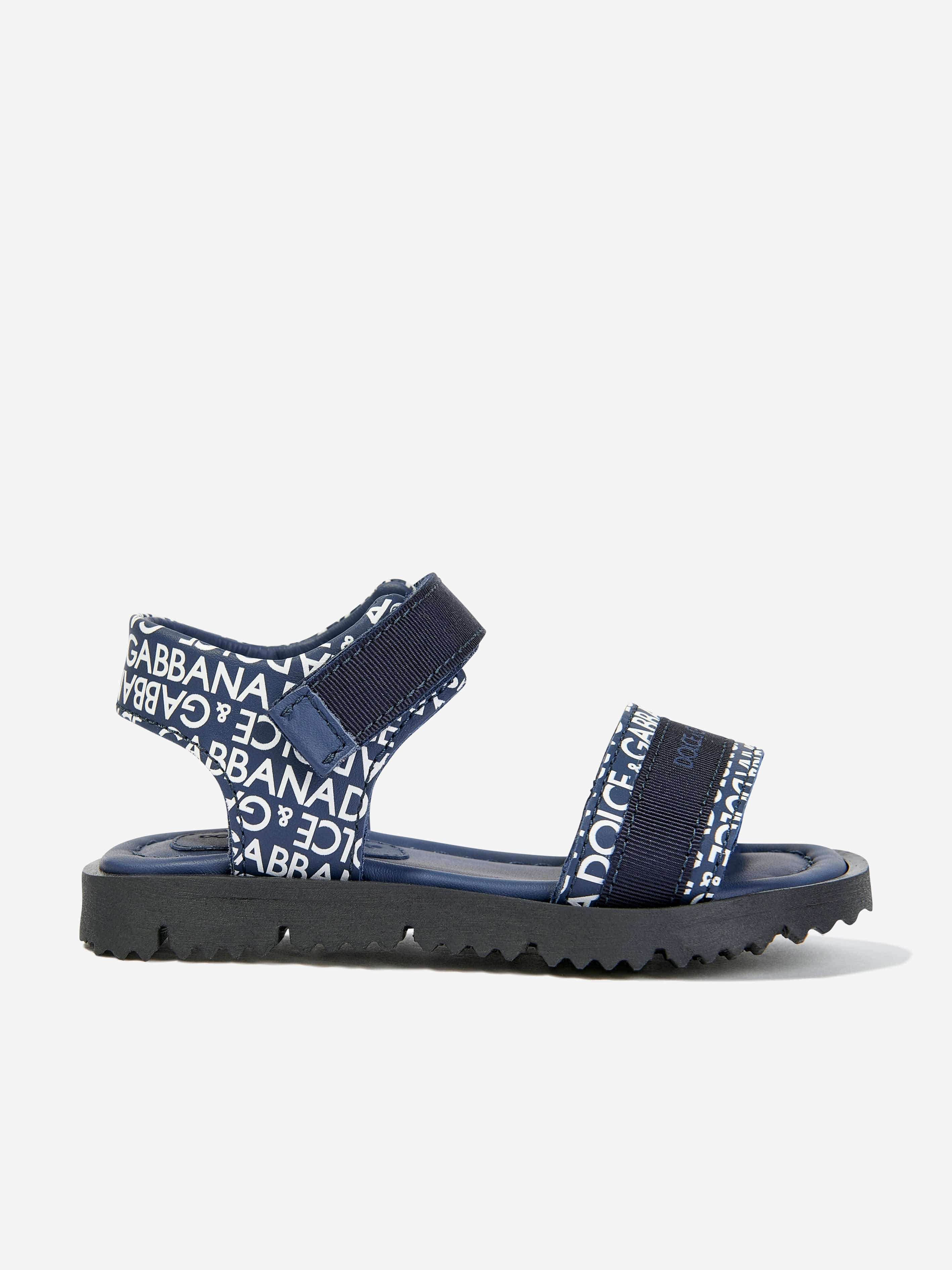 Dolce & Gabbana Boys Leather Logo Sandals in Navy