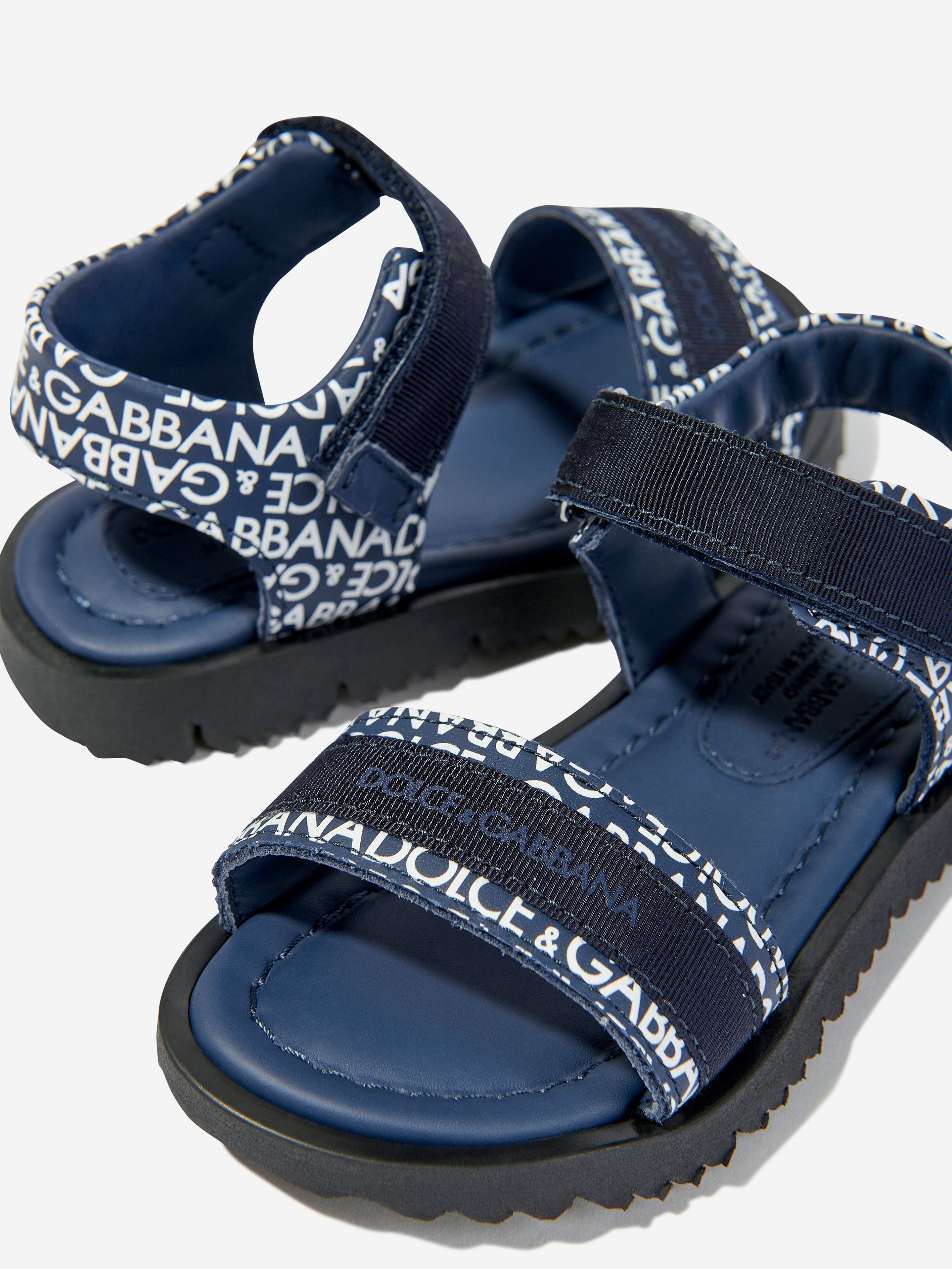 Dolce & Gabbana Boys Leather Logo Sandals in Navy