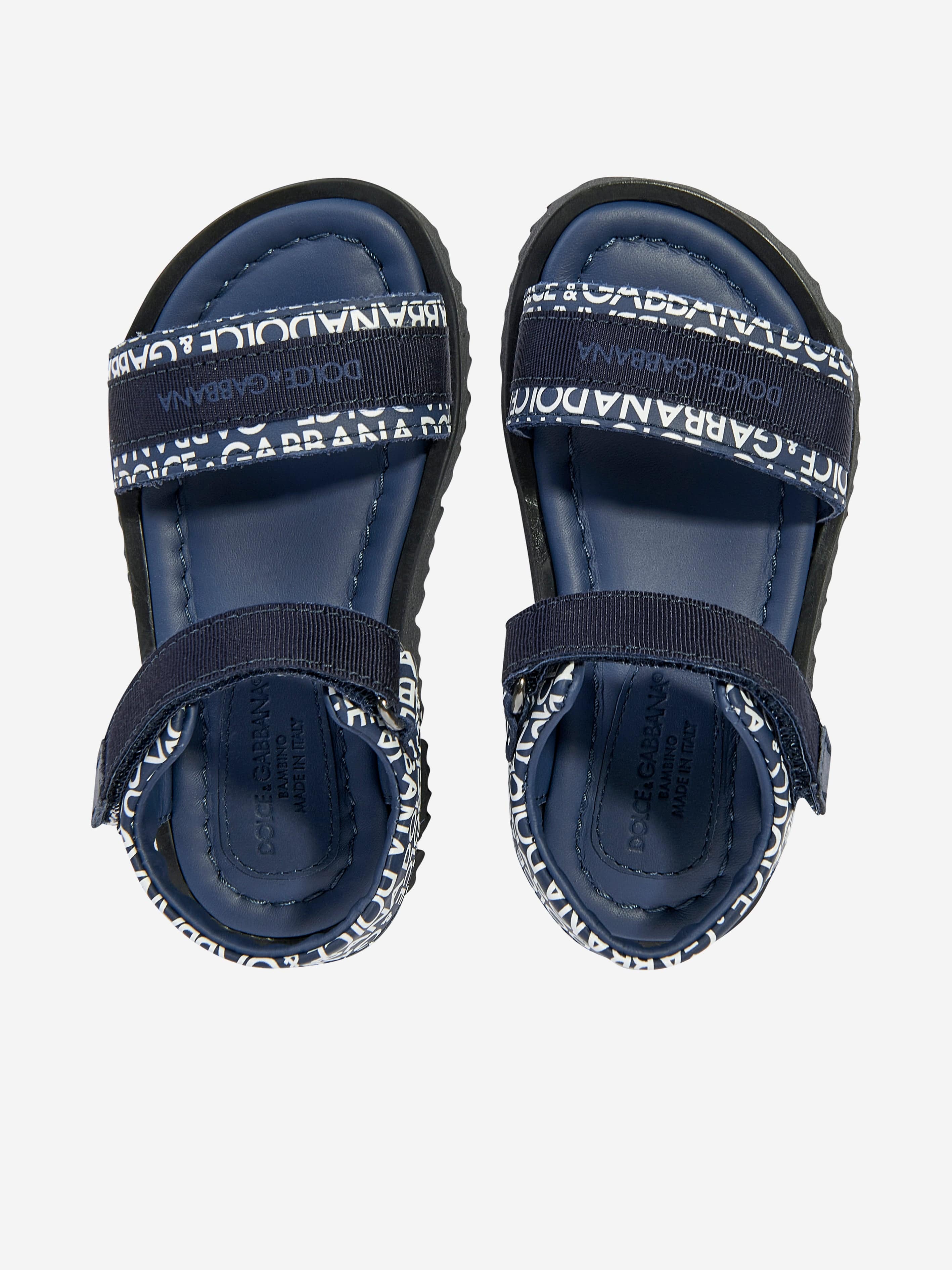 Dolce & Gabbana Boys Leather Logo Sandals in Navy