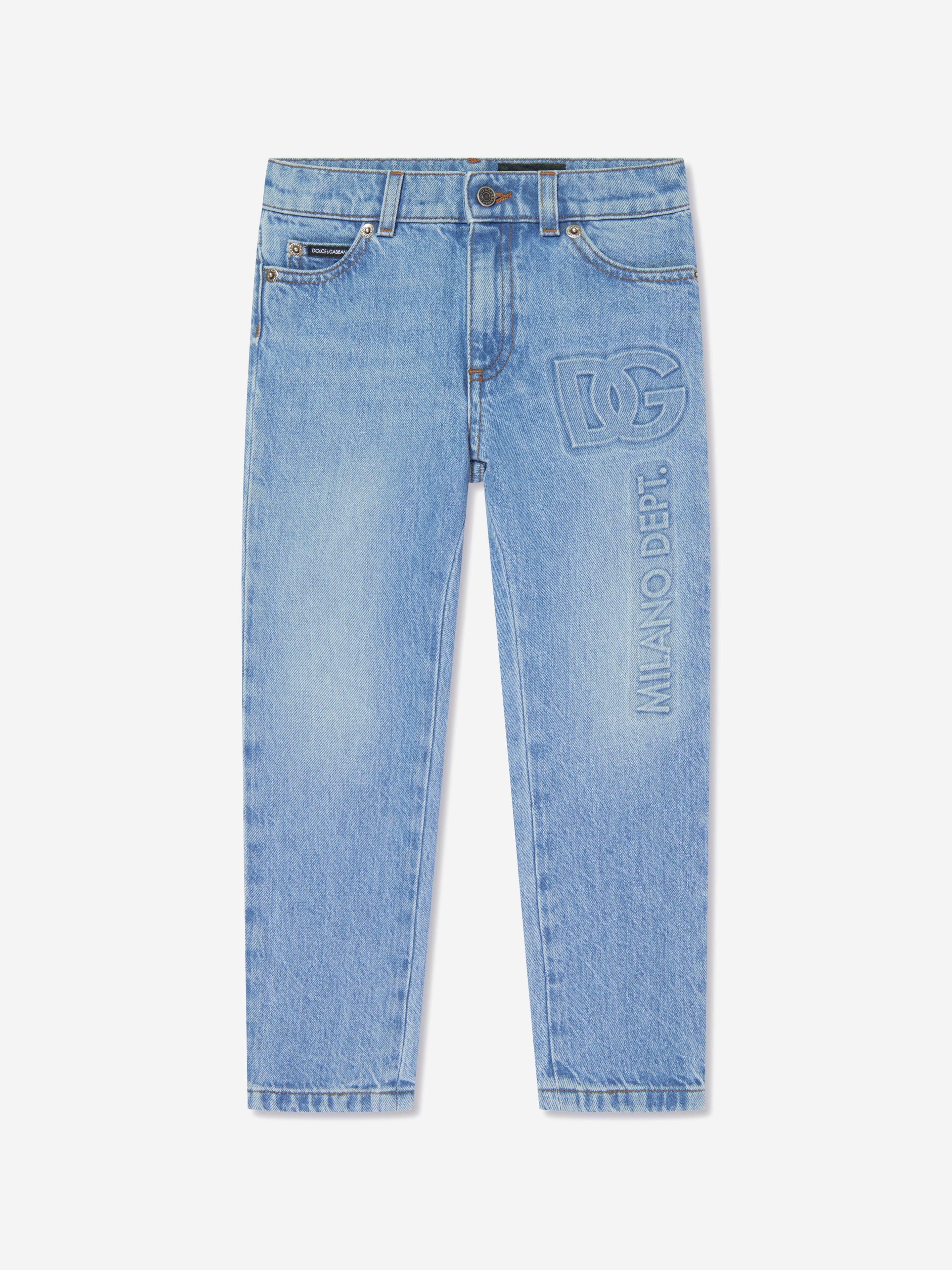 Dolce & Gabbana Boys Embossed Logo Skinny Jeans in Blue