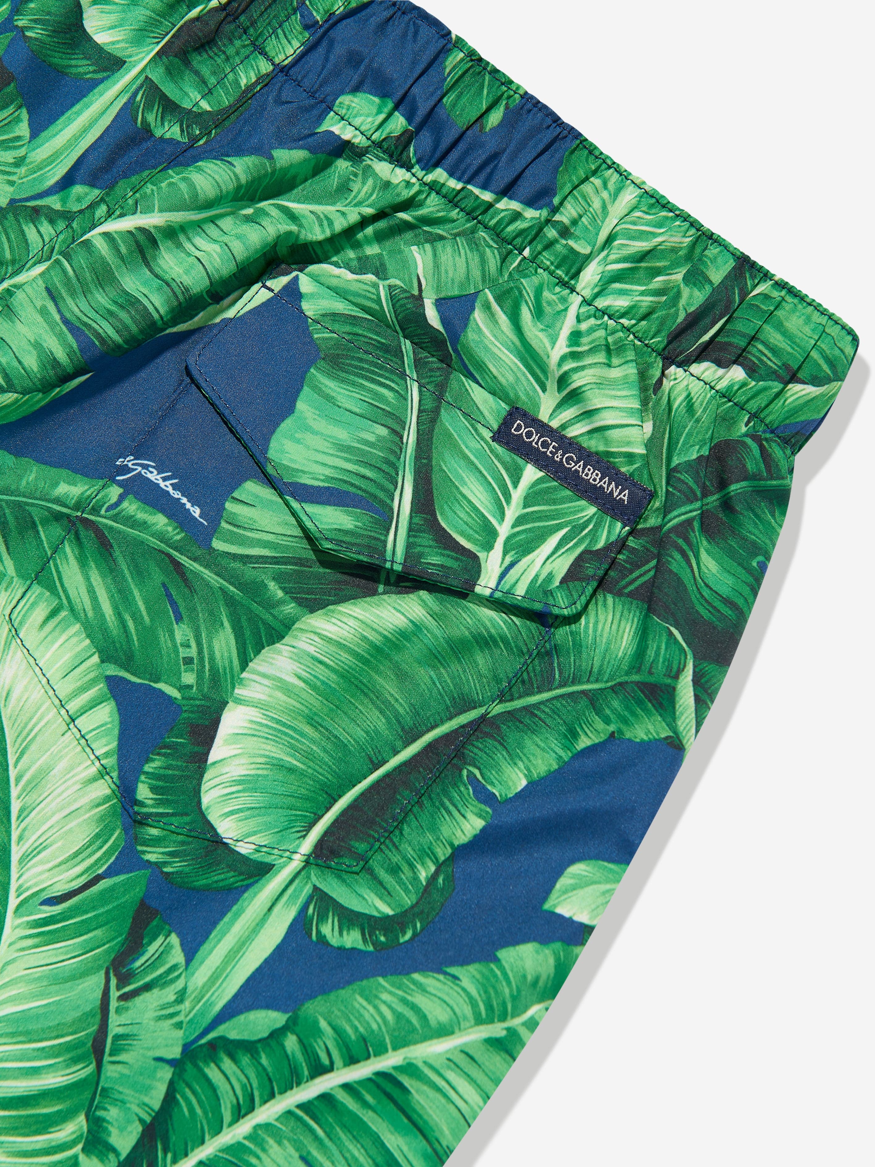 Dolce & Gabbana Boys Banana Leaf Swim Shorts in Green