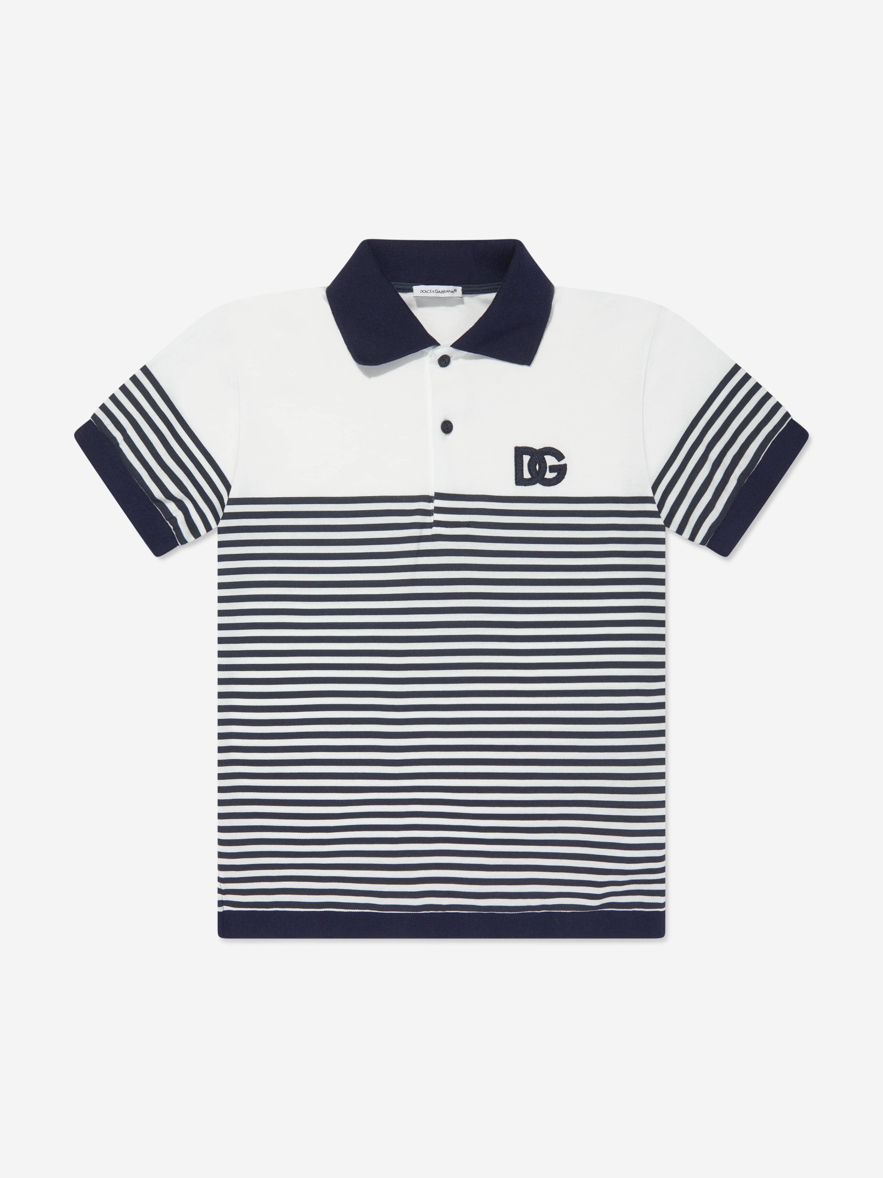 Dolce & Gabbana Boys Striped Logo Polo Shirt in Navy