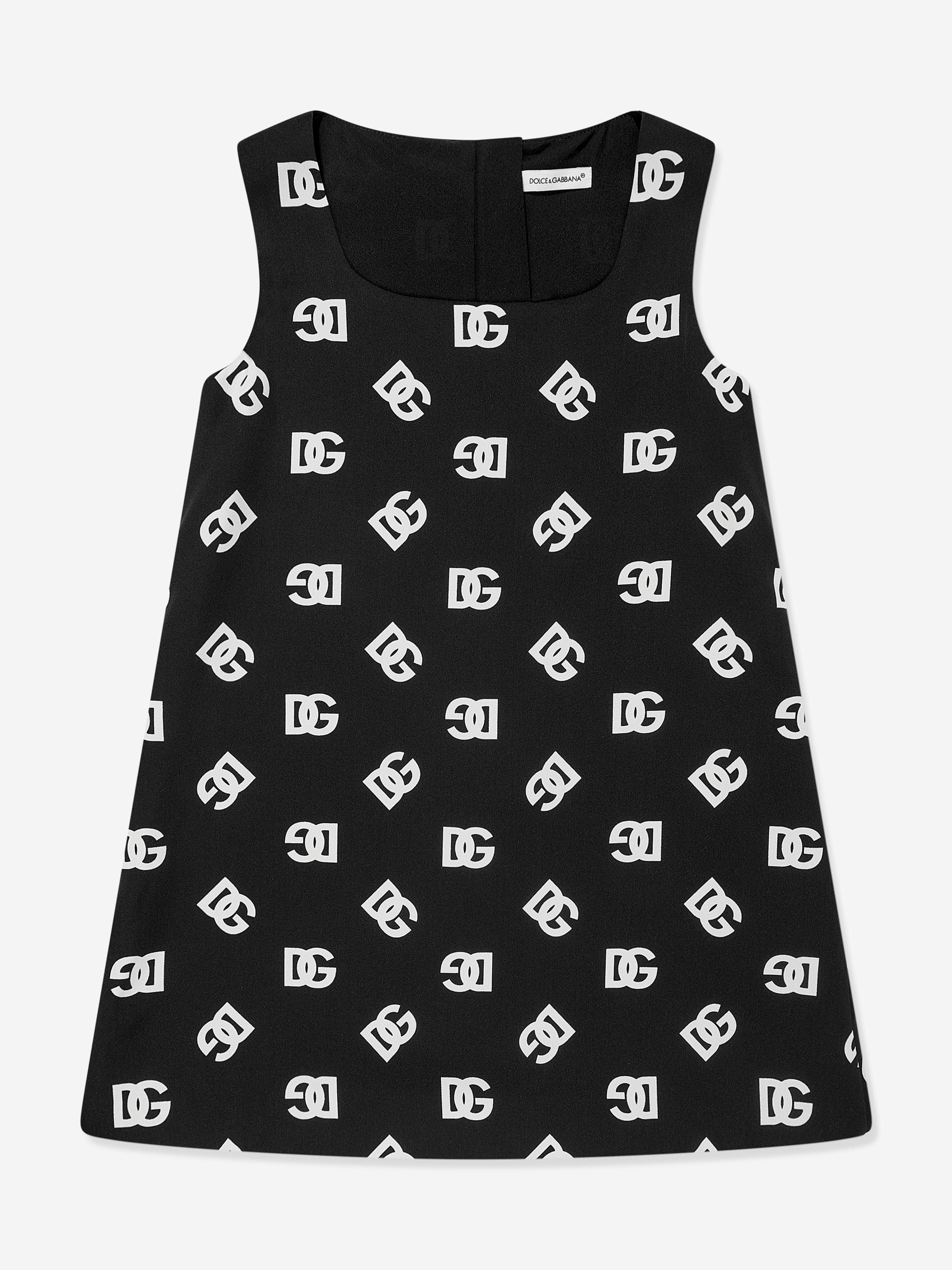 Dolce & Gabbana Girls Silk Monogram Dress in Black