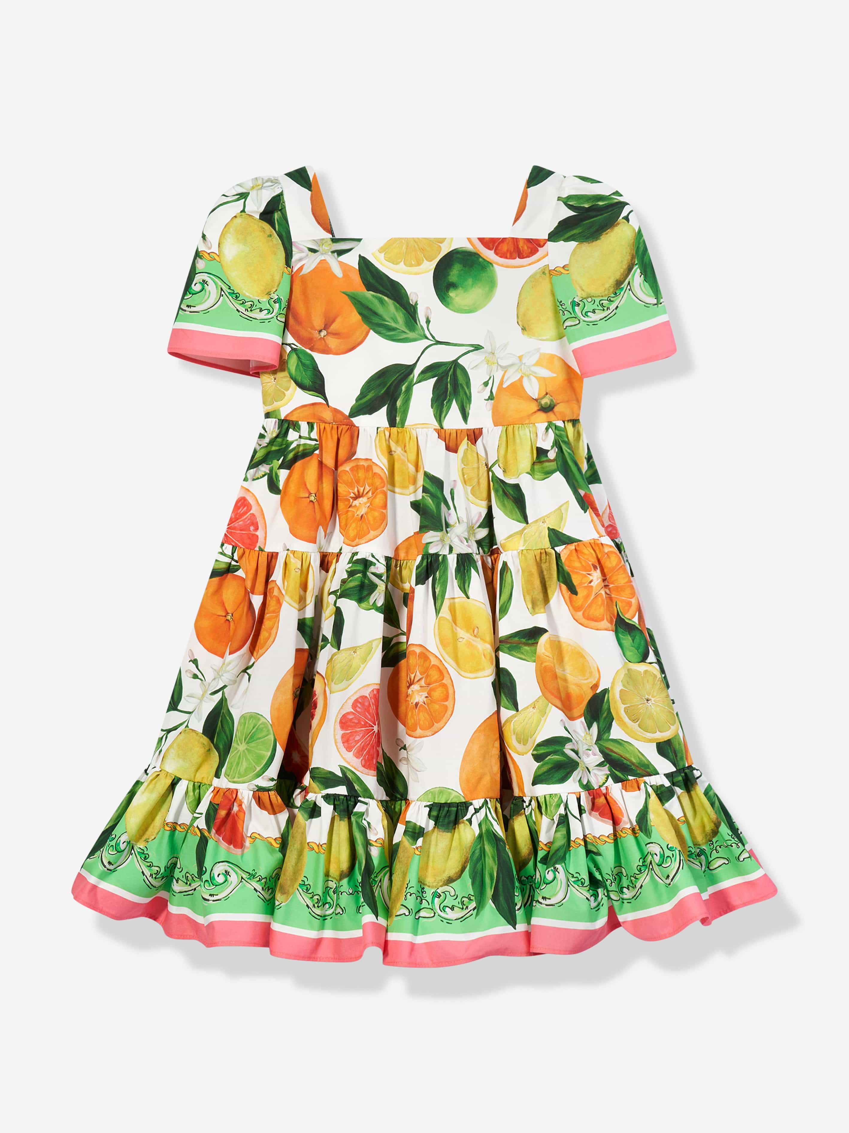 Dolce & Gabbana Girls Lemon Print Dress in Multicolour