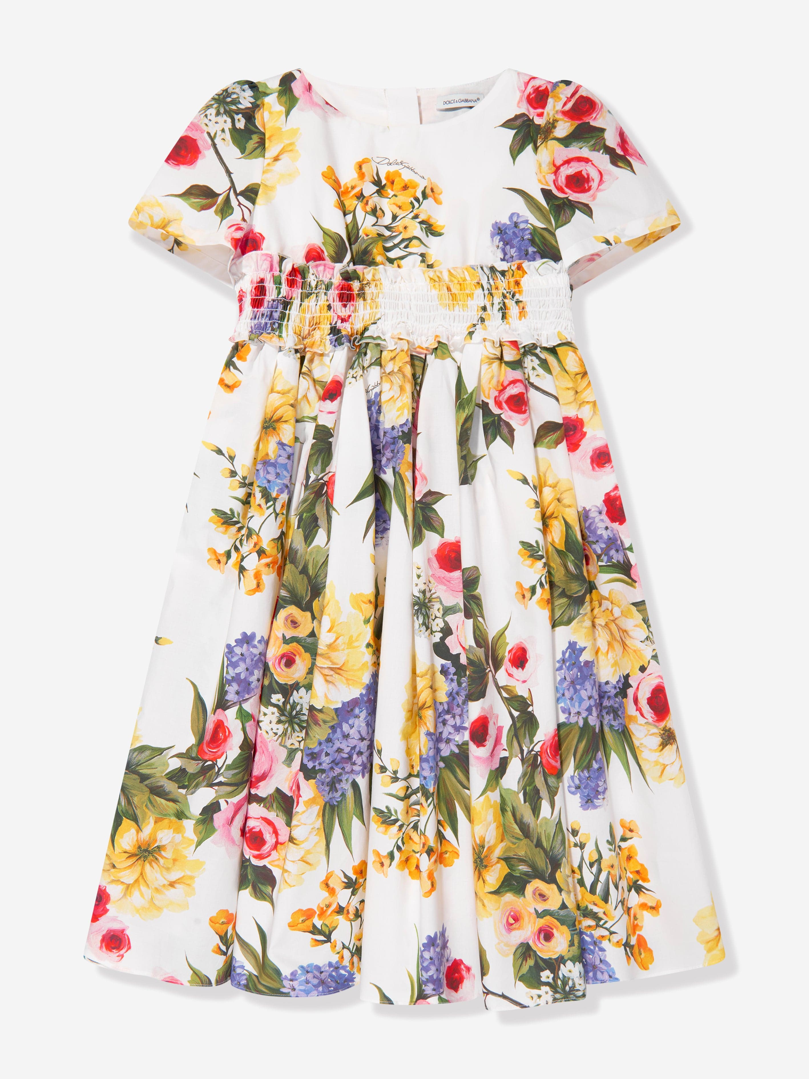 Dolce & Gabbana Girls Flower Print Cotton Dress in Multicolour