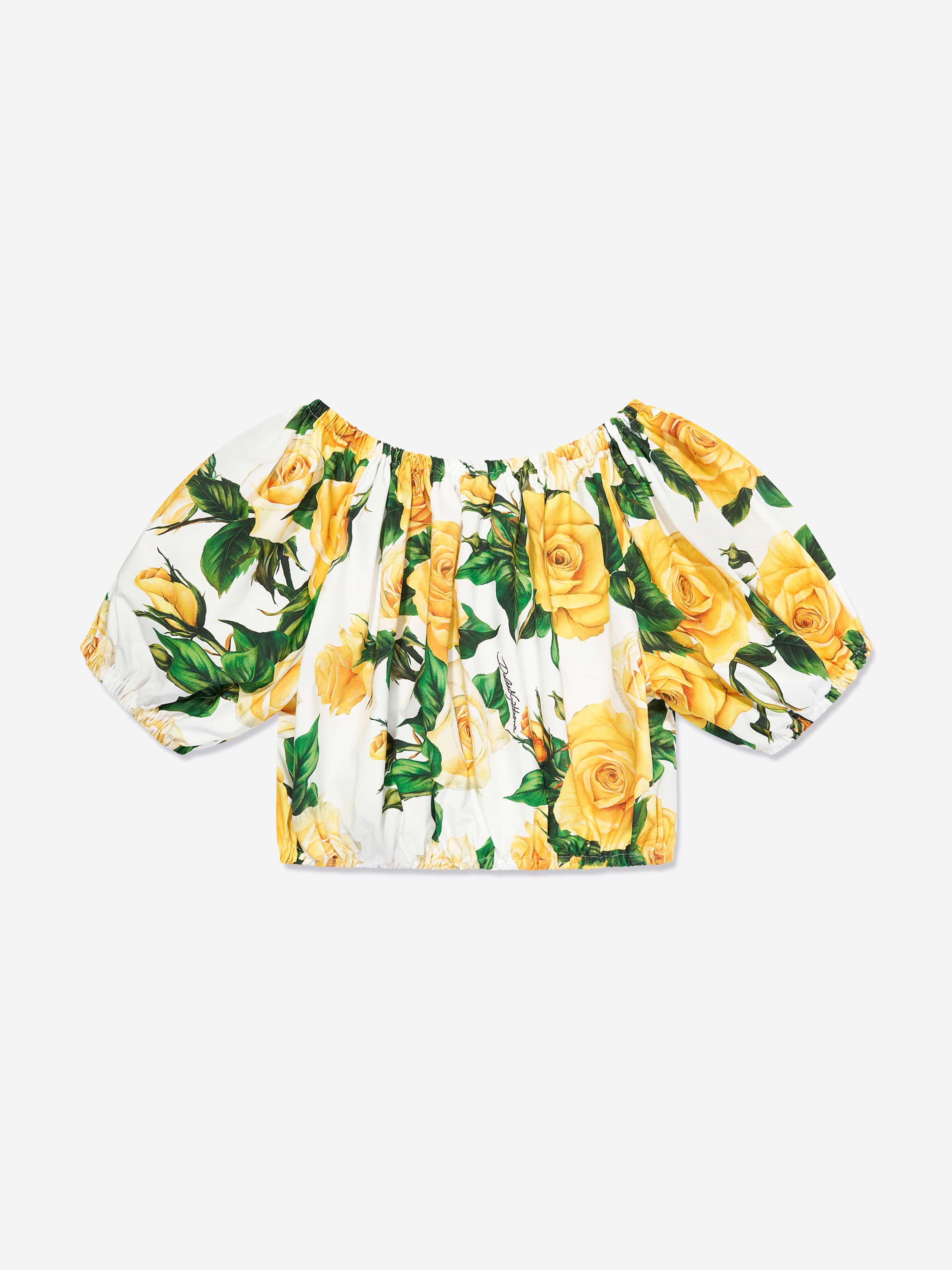 Dolce & Gabbana Girls Rose Print Cropped Top in Multicolour