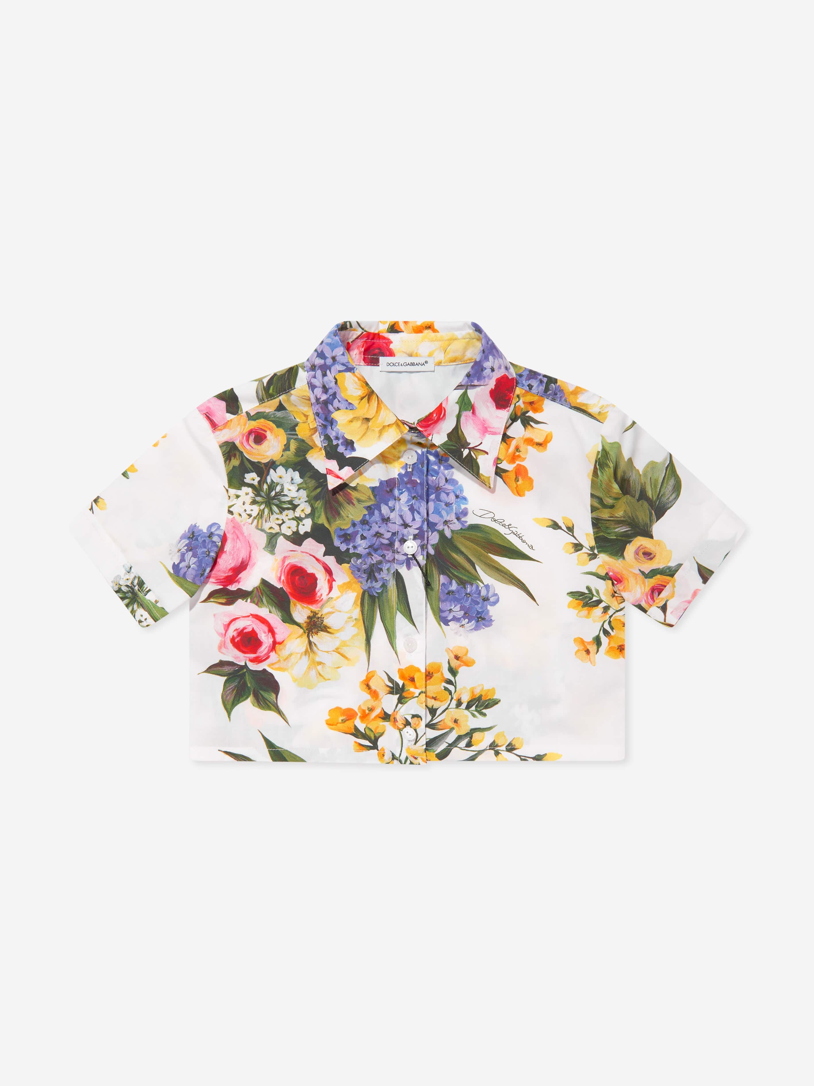 Dolce & Gabbana Girls Flower Print Cropped Shirt in Multicolour