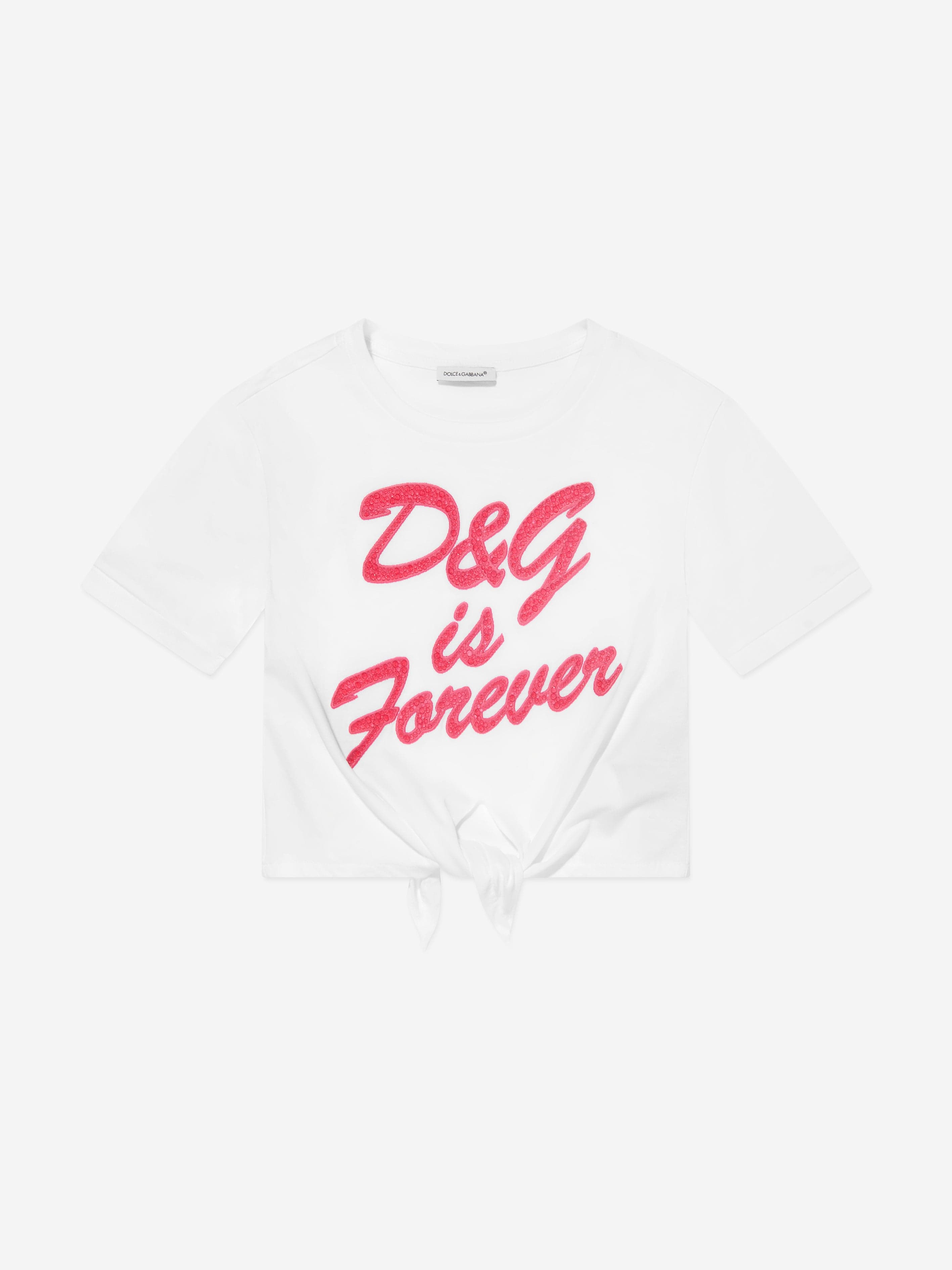 Dolce & Gabbana Girls Logo Tie Front T-Shirt in White