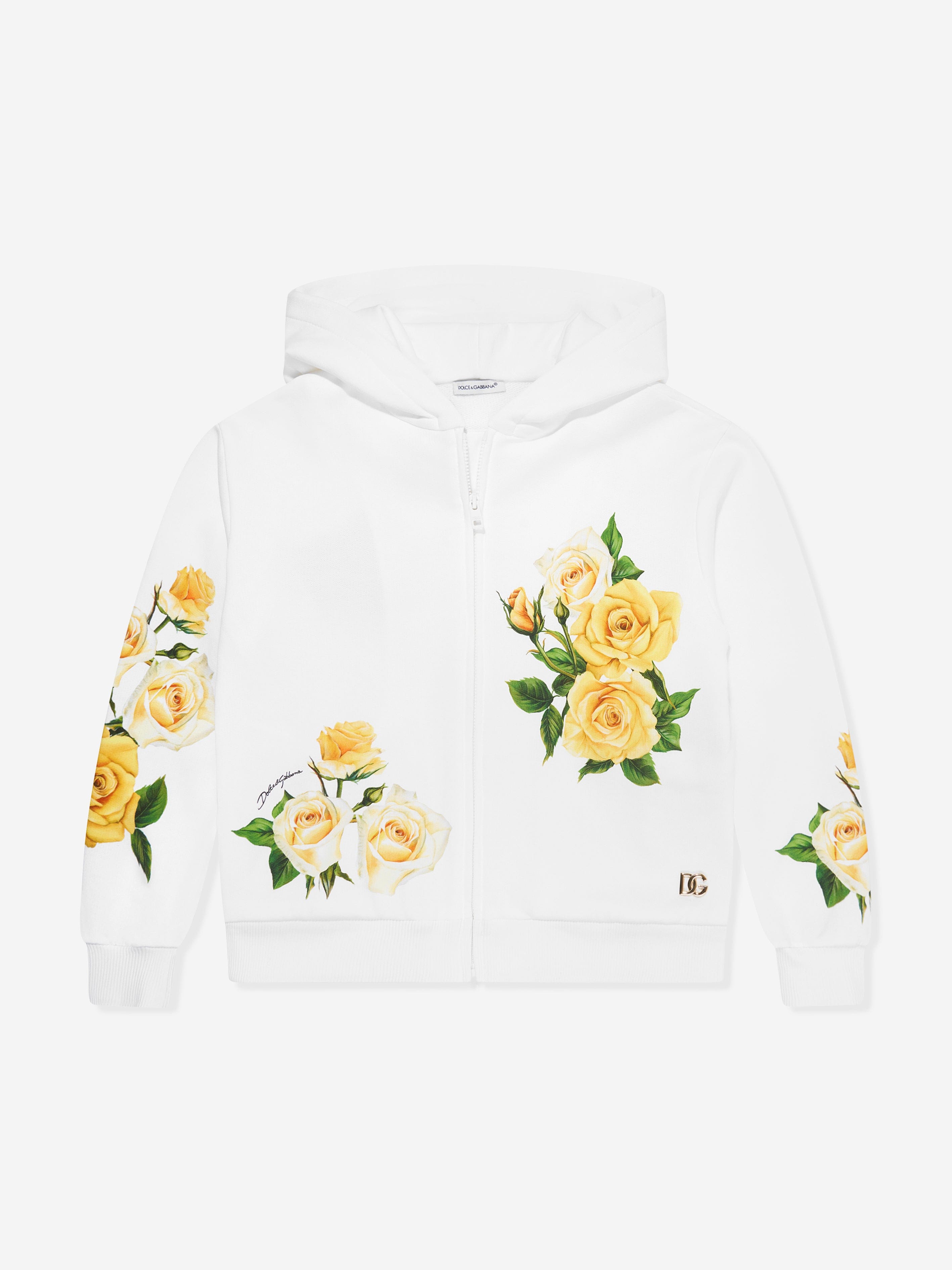 Dolce & Gabbana Girls Rose Print Hoodie in Multicolour