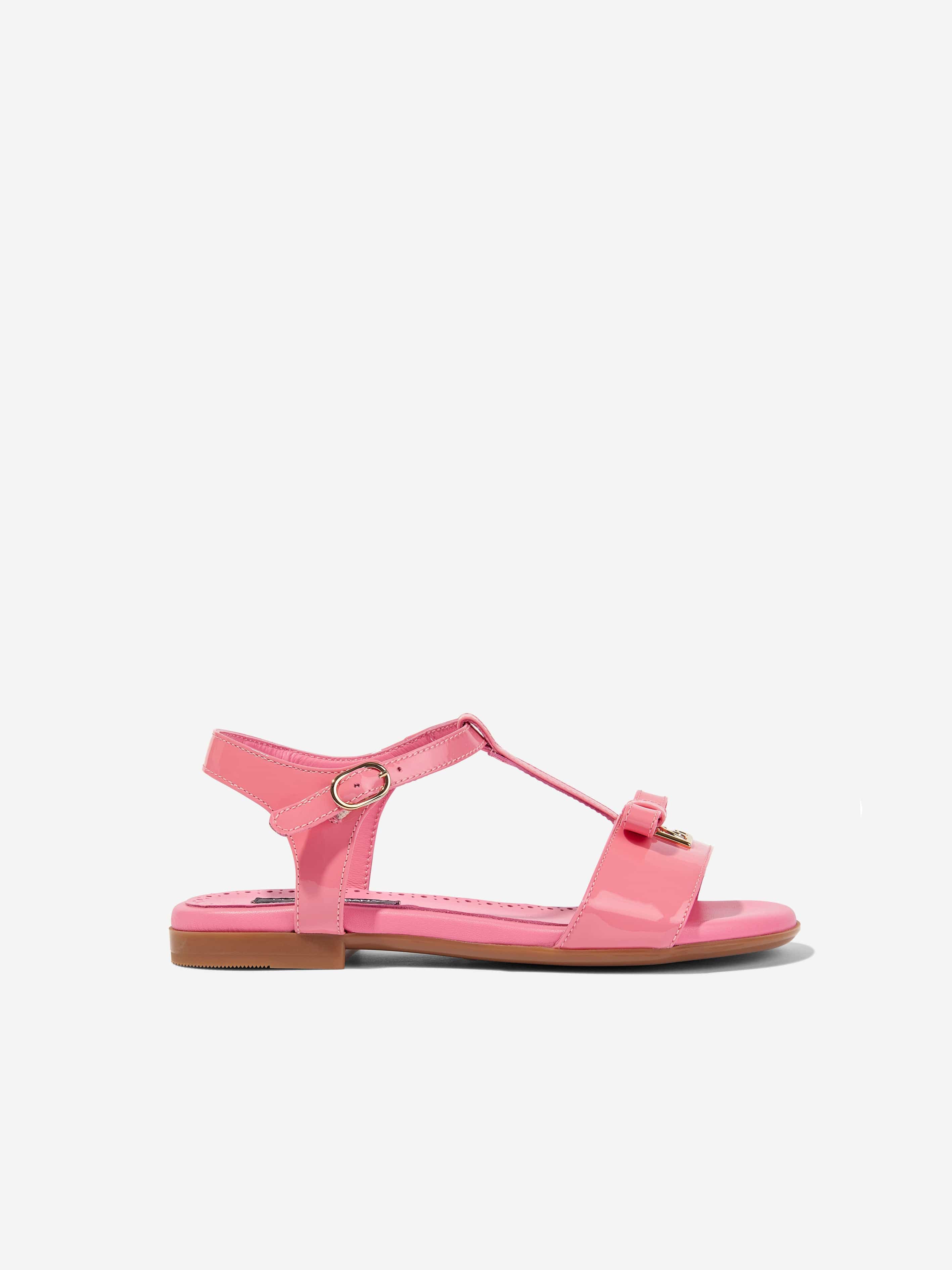 Dolce & Gabbana Girls Patent Leather Sandals in Pink