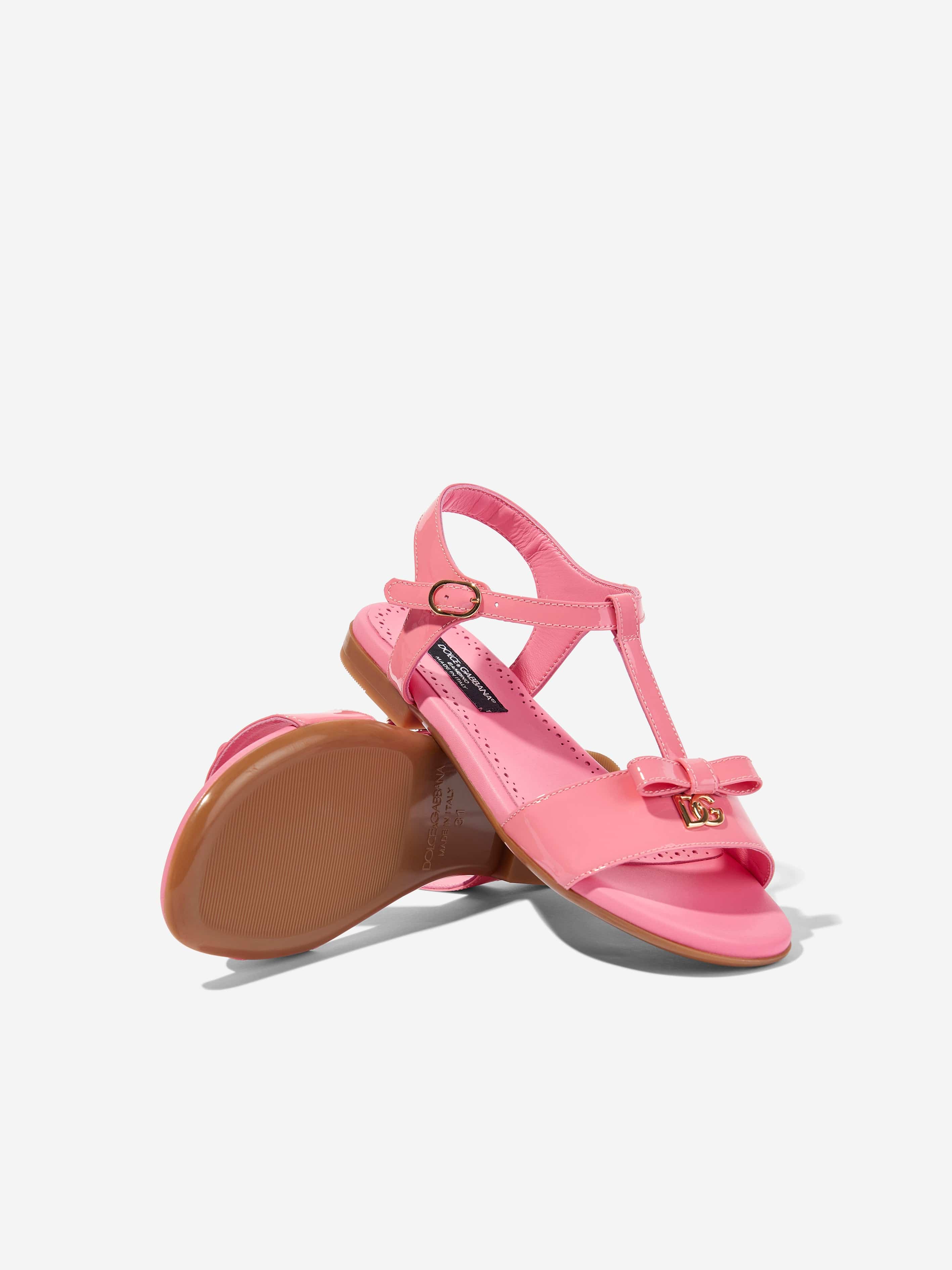 Dolce & Gabbana Girls Patent Leather Sandals in Pink