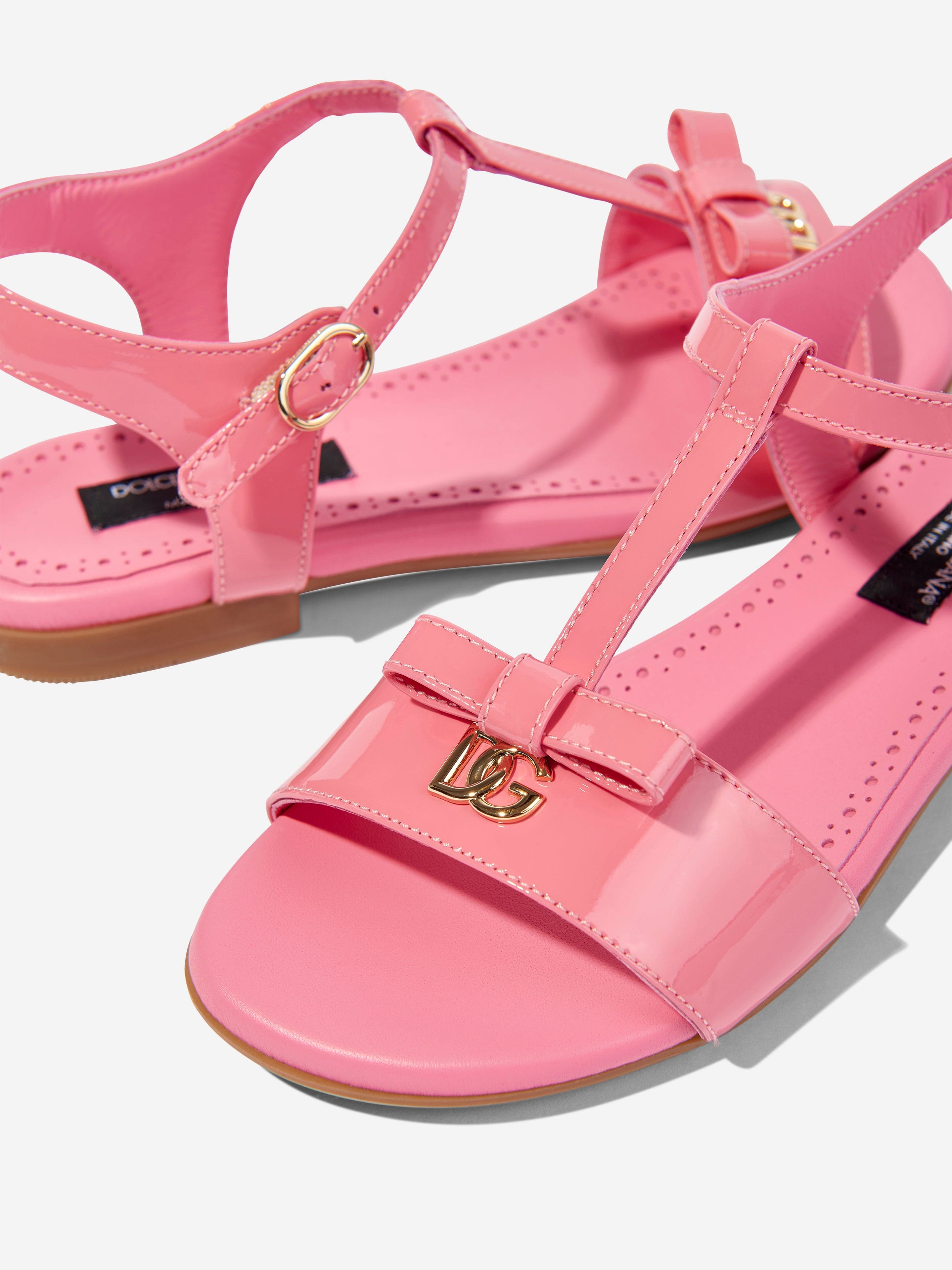 Dolce & Gabbana Girls Patent Leather Sandals in Pink