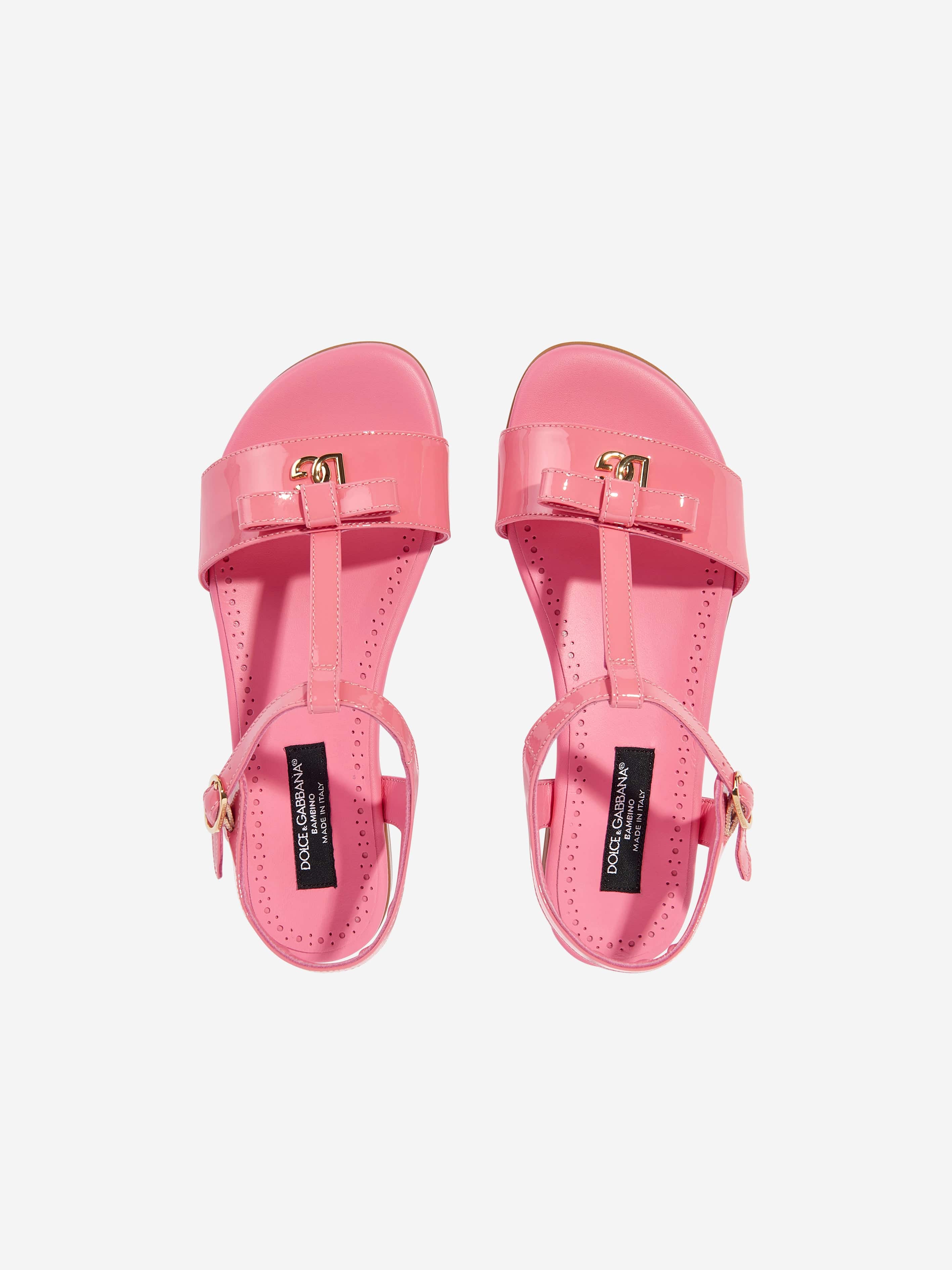 Dolce & Gabbana Girls Patent Leather Sandals in Pink