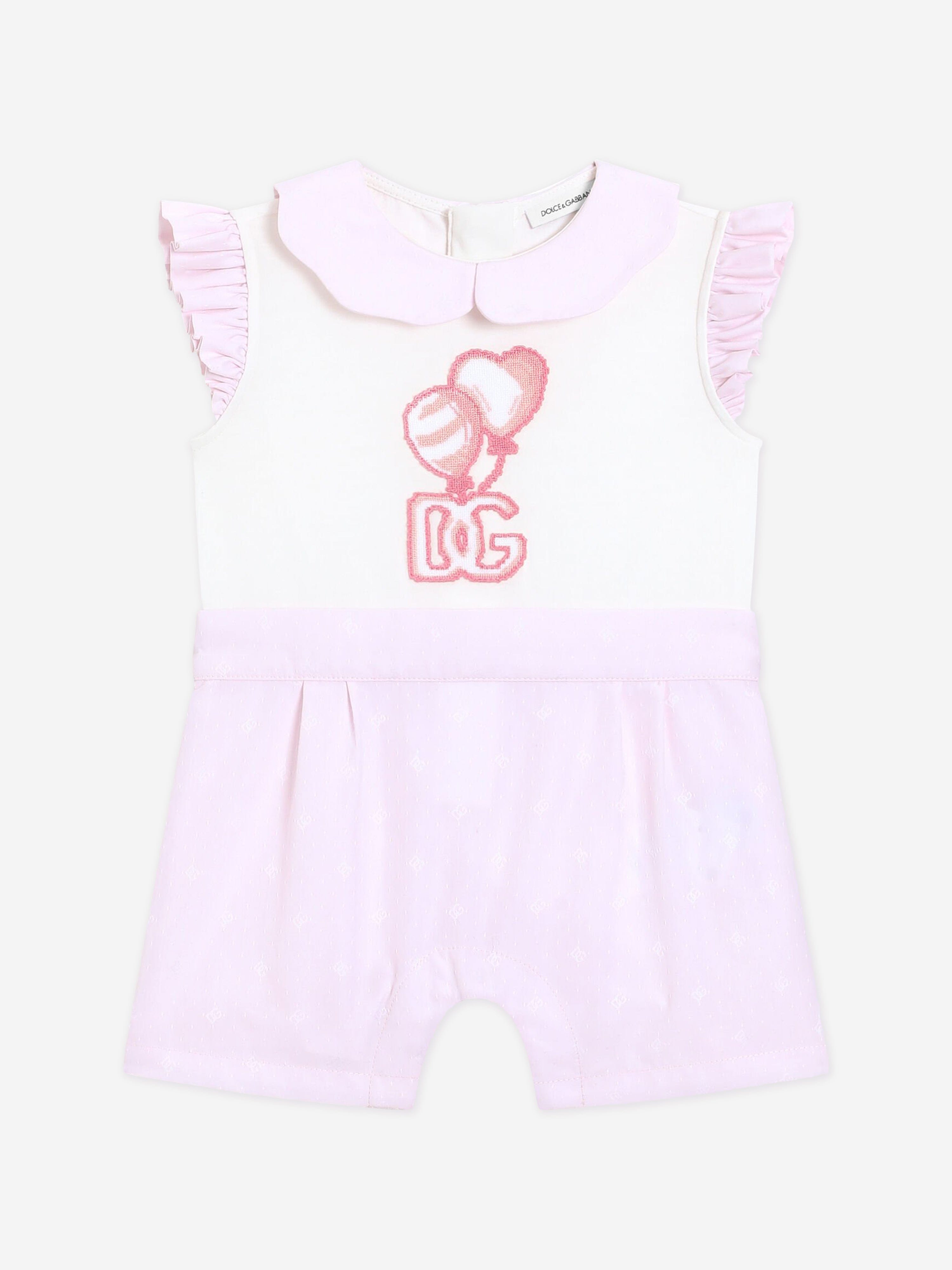 Dolce & Gabbana Baby Girls Embroidered Romper in Pink