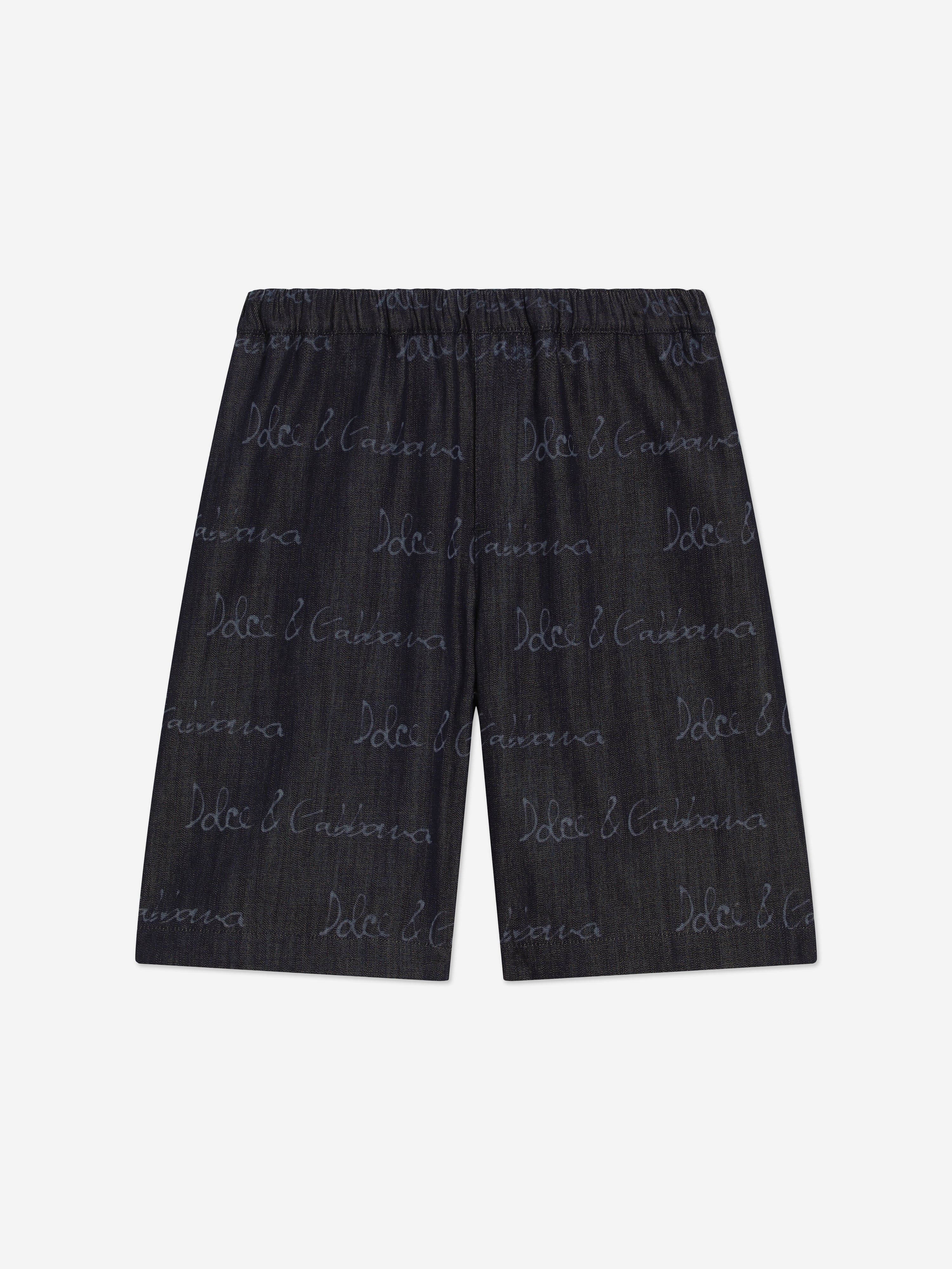 Dolce & Gabbana Boys Chambray Logo Bermuda Shorts in Navy