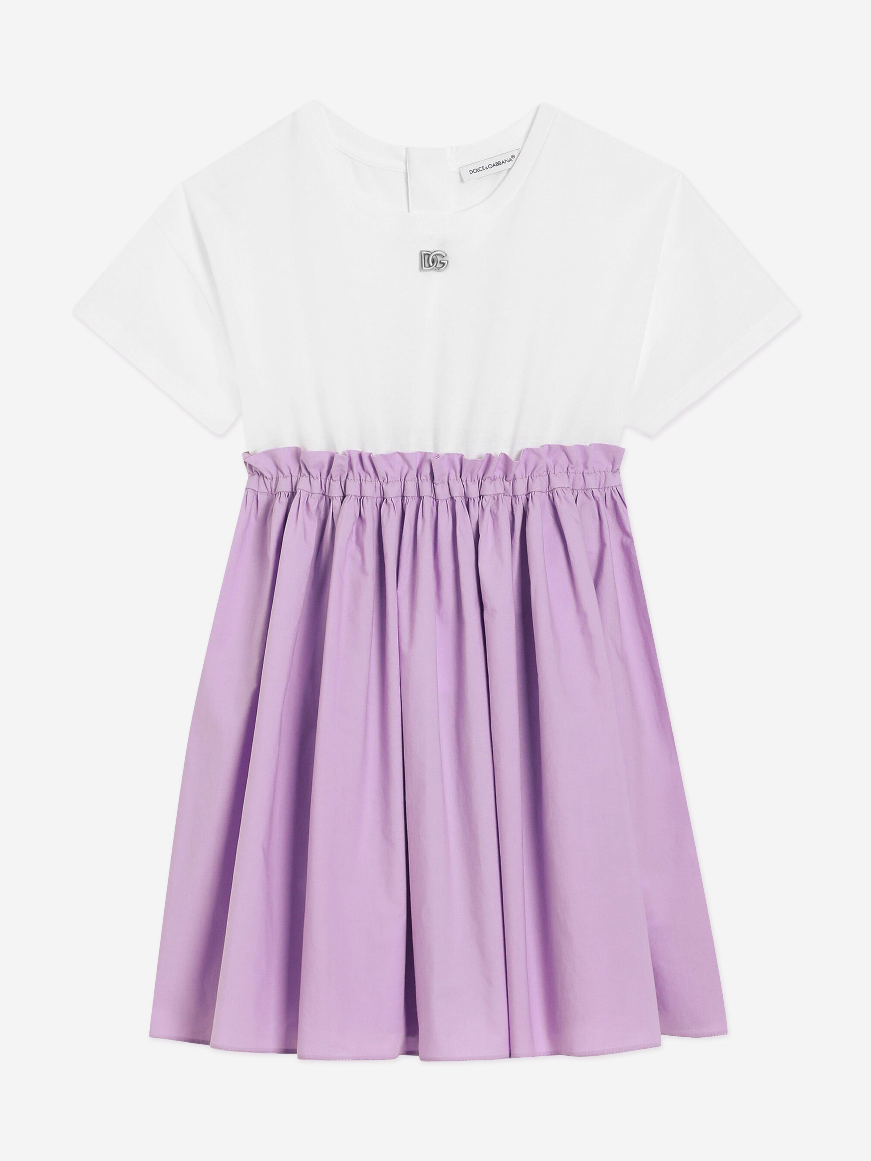 Dolce & Gabbana Girls Jersey and Cotton Logo Dress in Purple