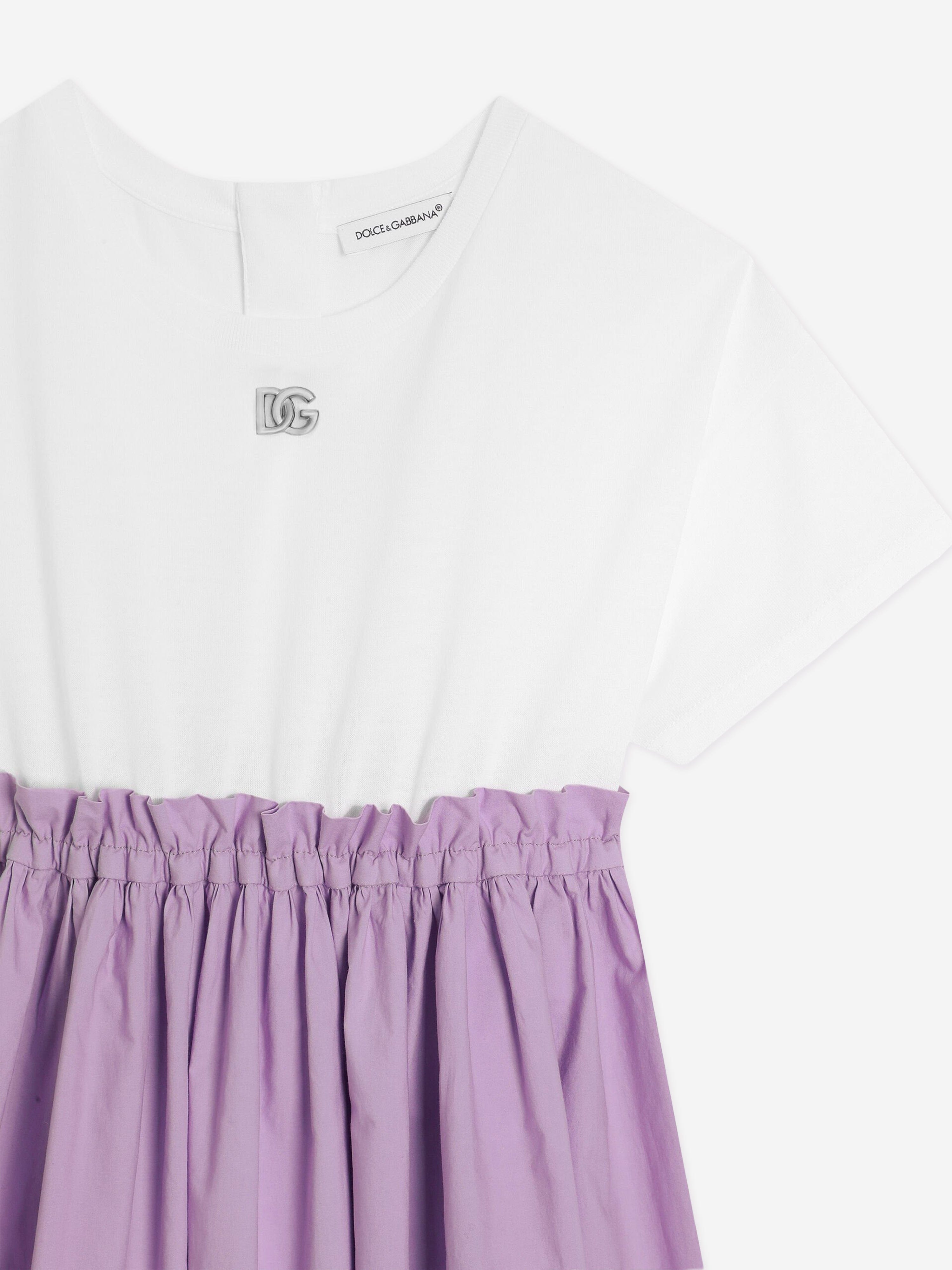 Dolce & Gabbana Girls Jersey and Cotton Logo Dress in Purple