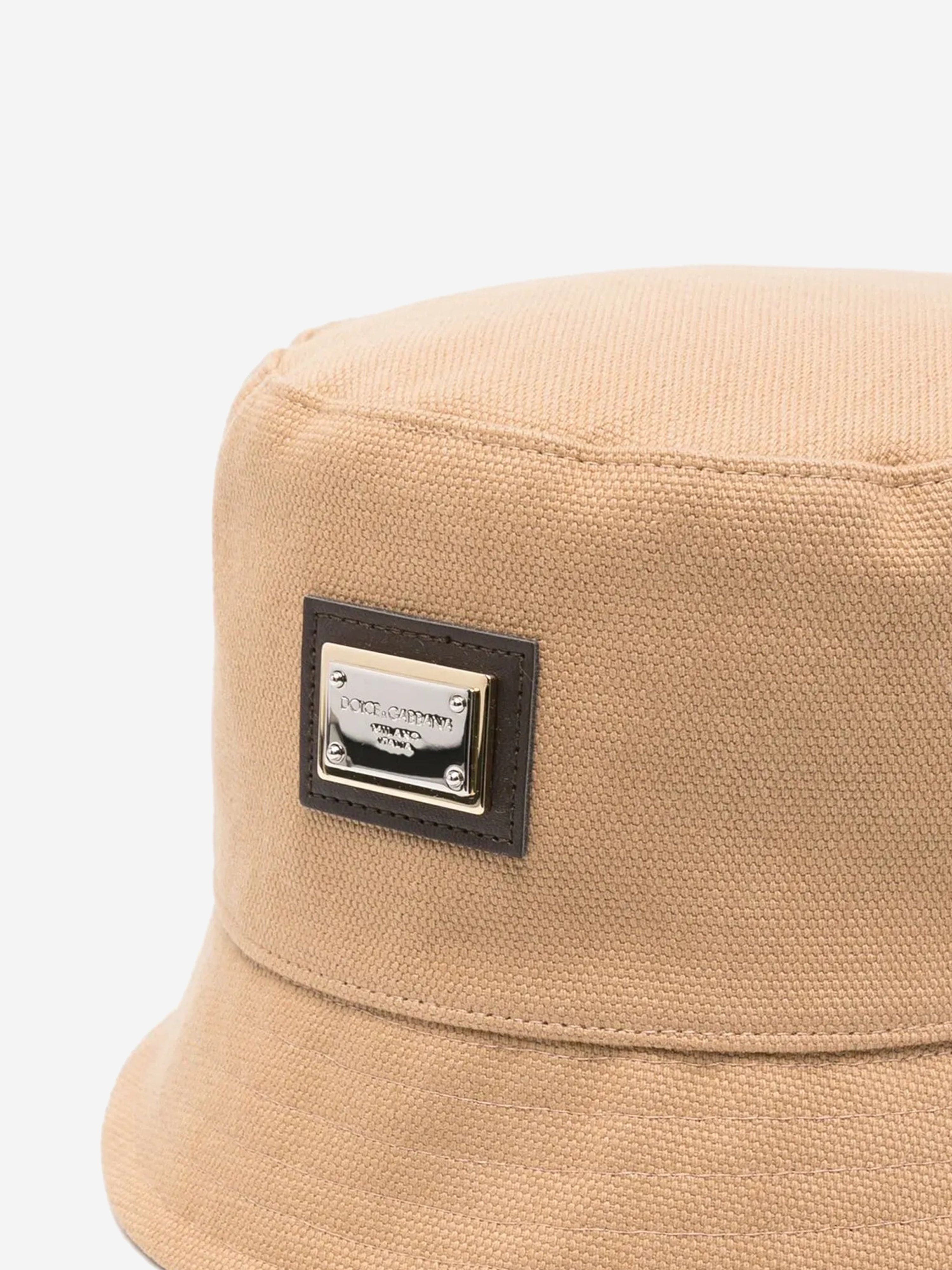 Dolce & Gabbana Kids Plaque Logo Bucket Hat in Beige
