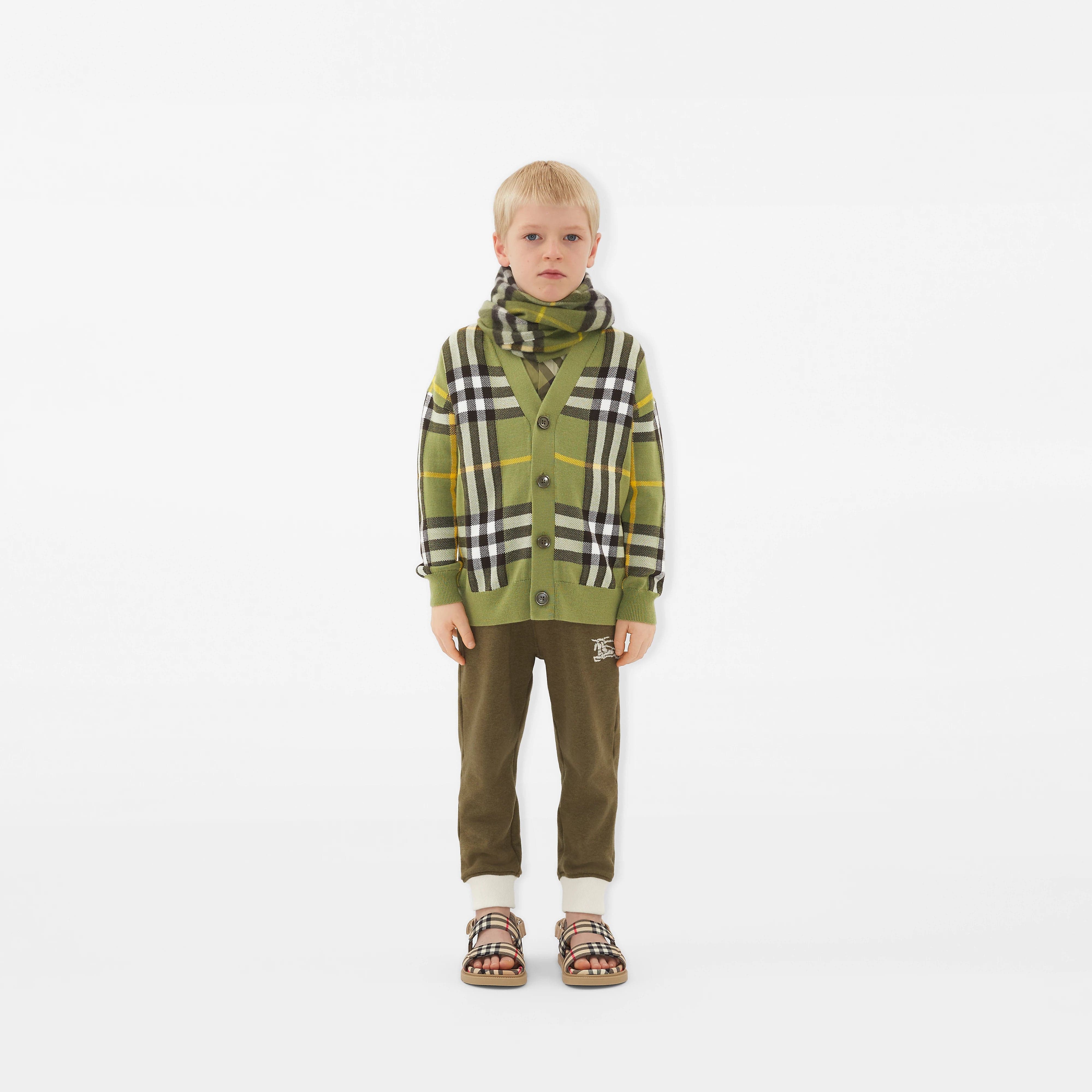 Burberry Kids Wool Check Cardigan in Green