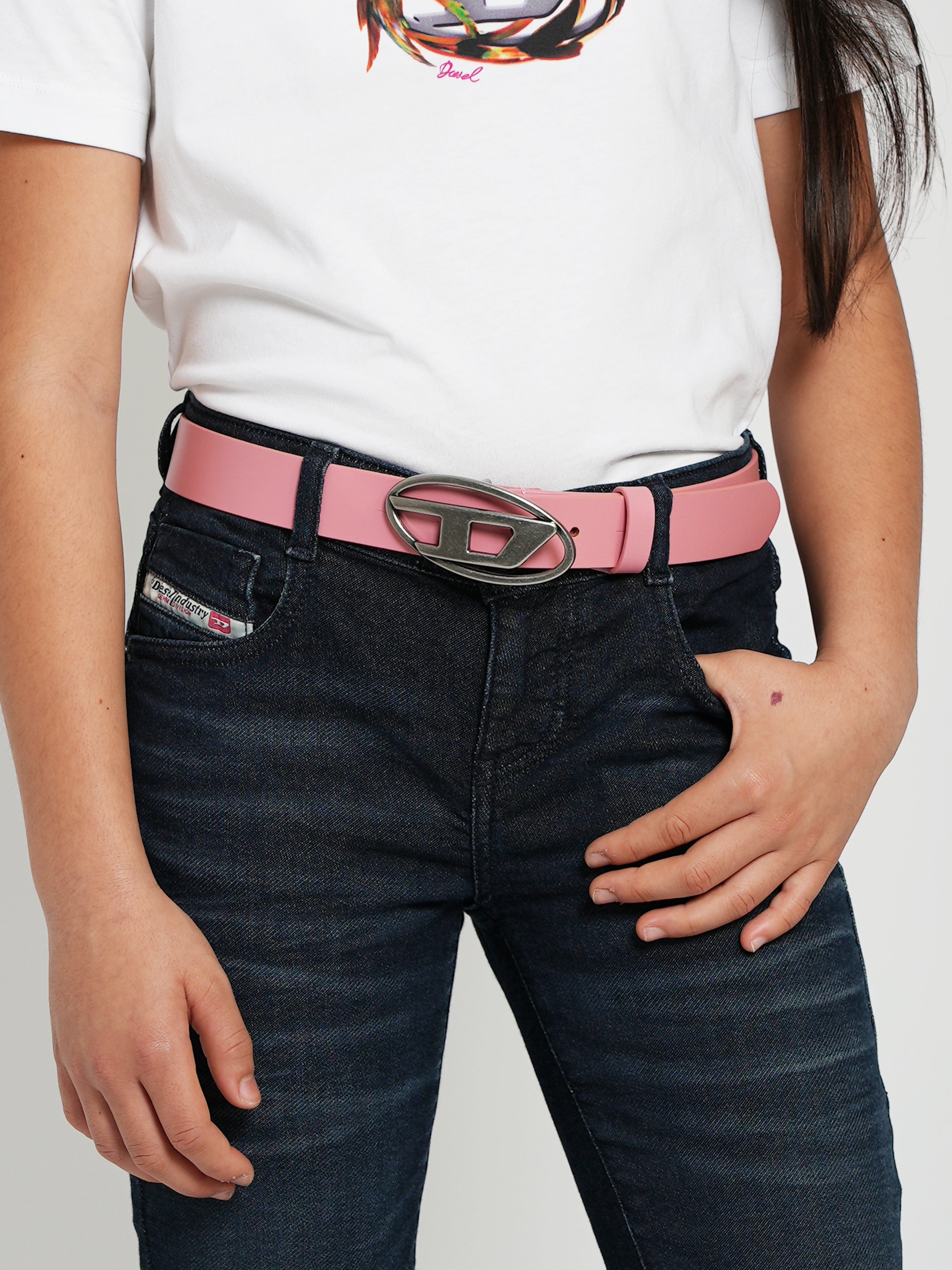 Diesel Girls Leather Oval D Belt in Pink