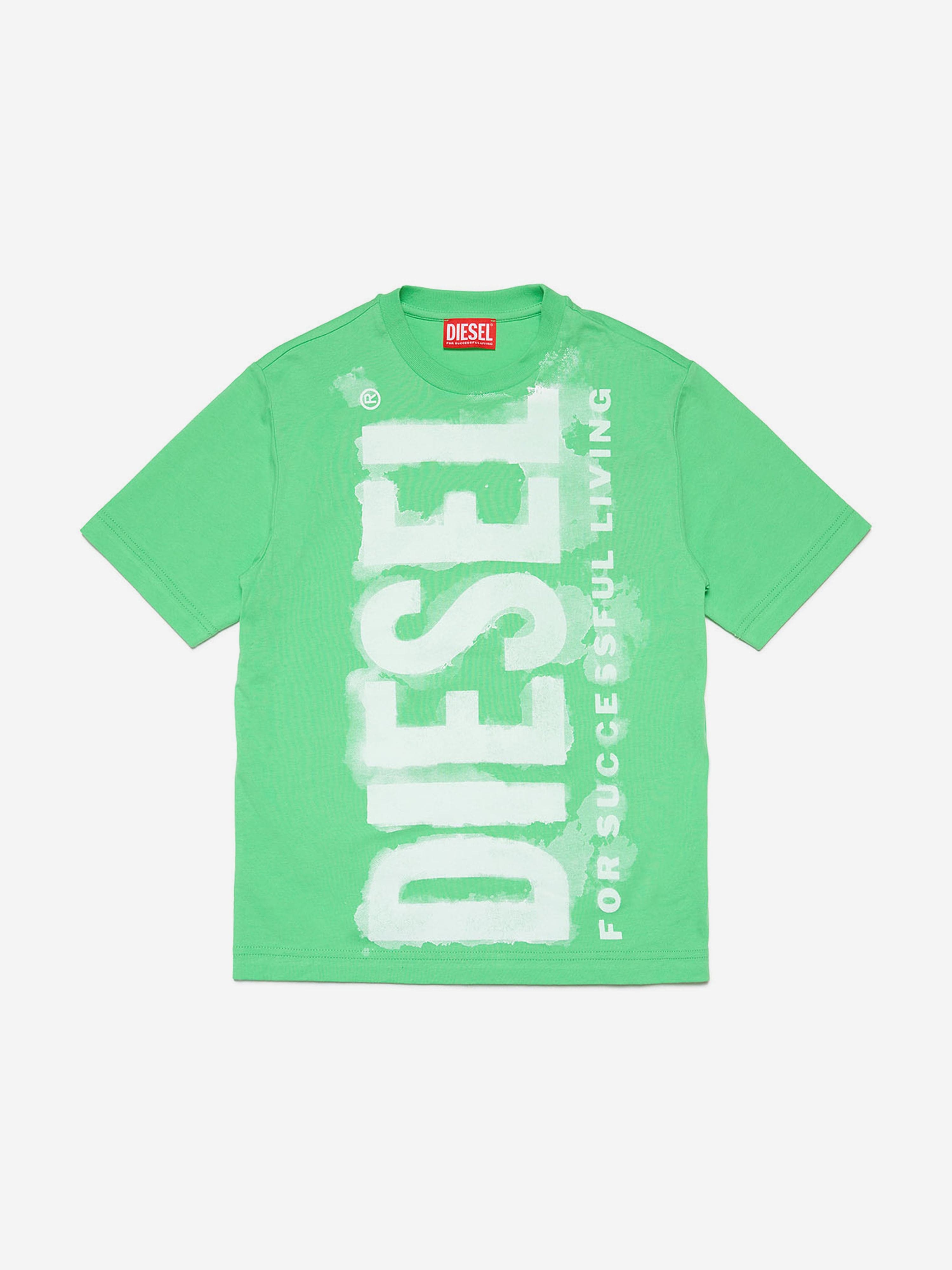 Diesel Boys Logo Print T-Shirt in Green