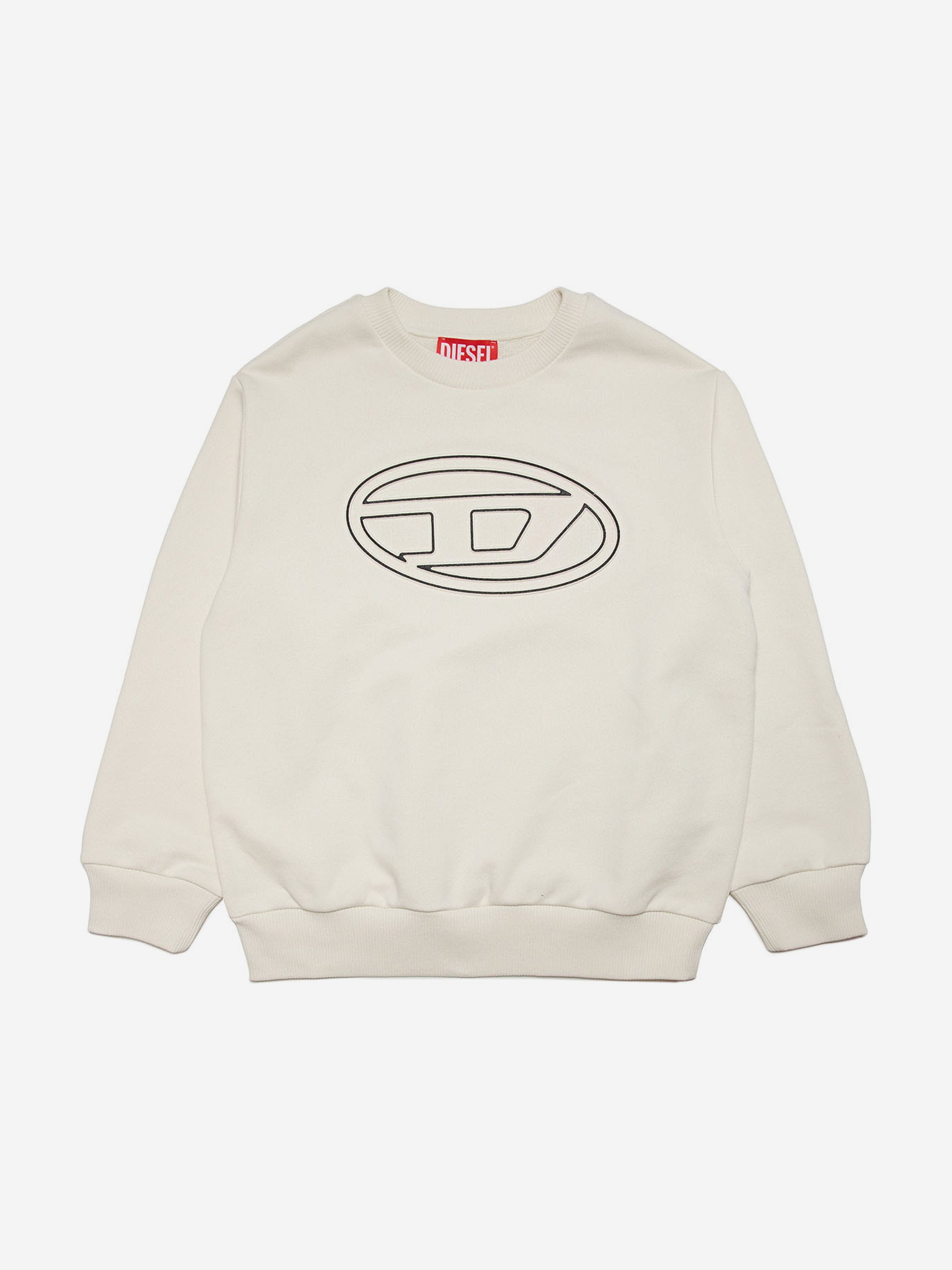 Diesel Boys Embossed Oval D Logo Sweatshirt in Ivory