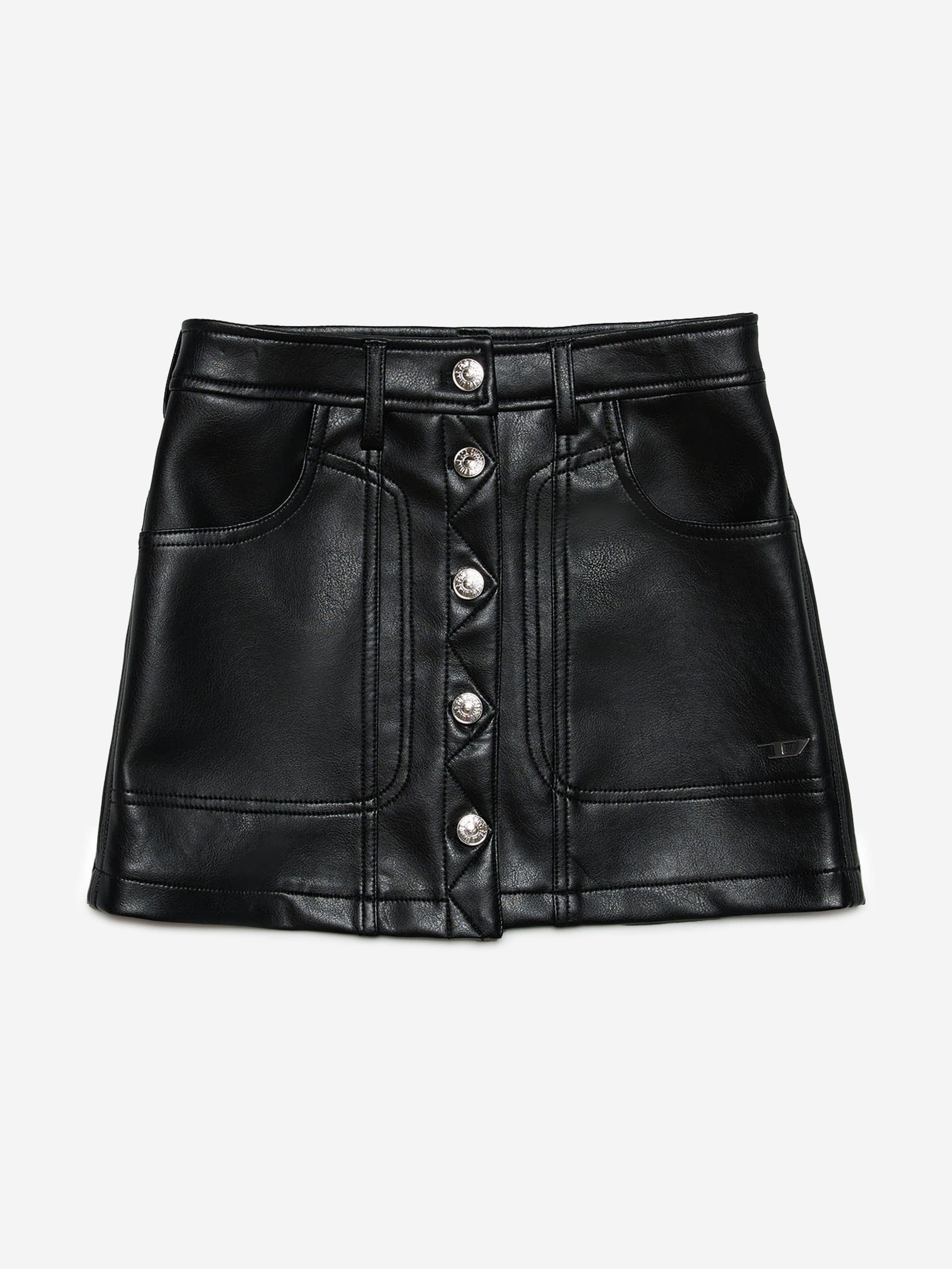 Diesel Girls Faux Leather Skirt in Black