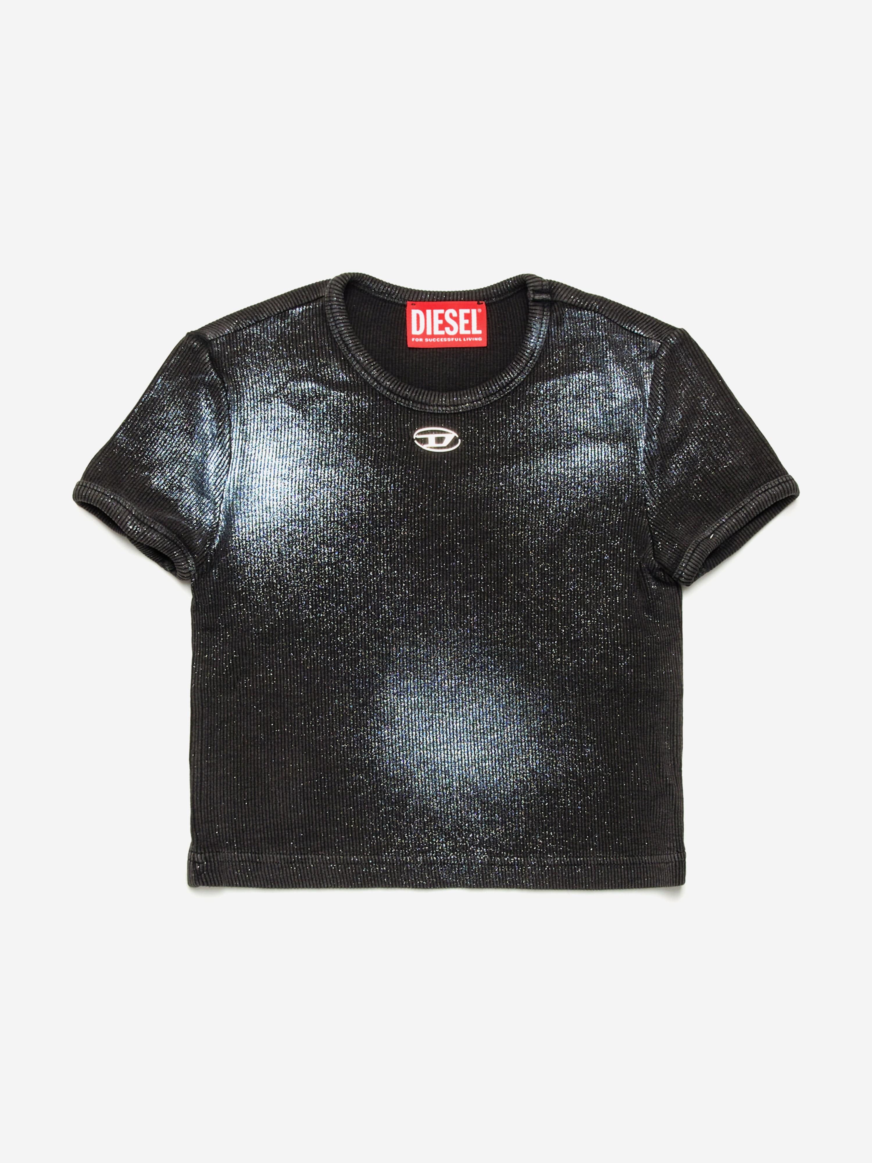 Diesel Girls Metallic Shimmer Oval D T-Shirt in Black