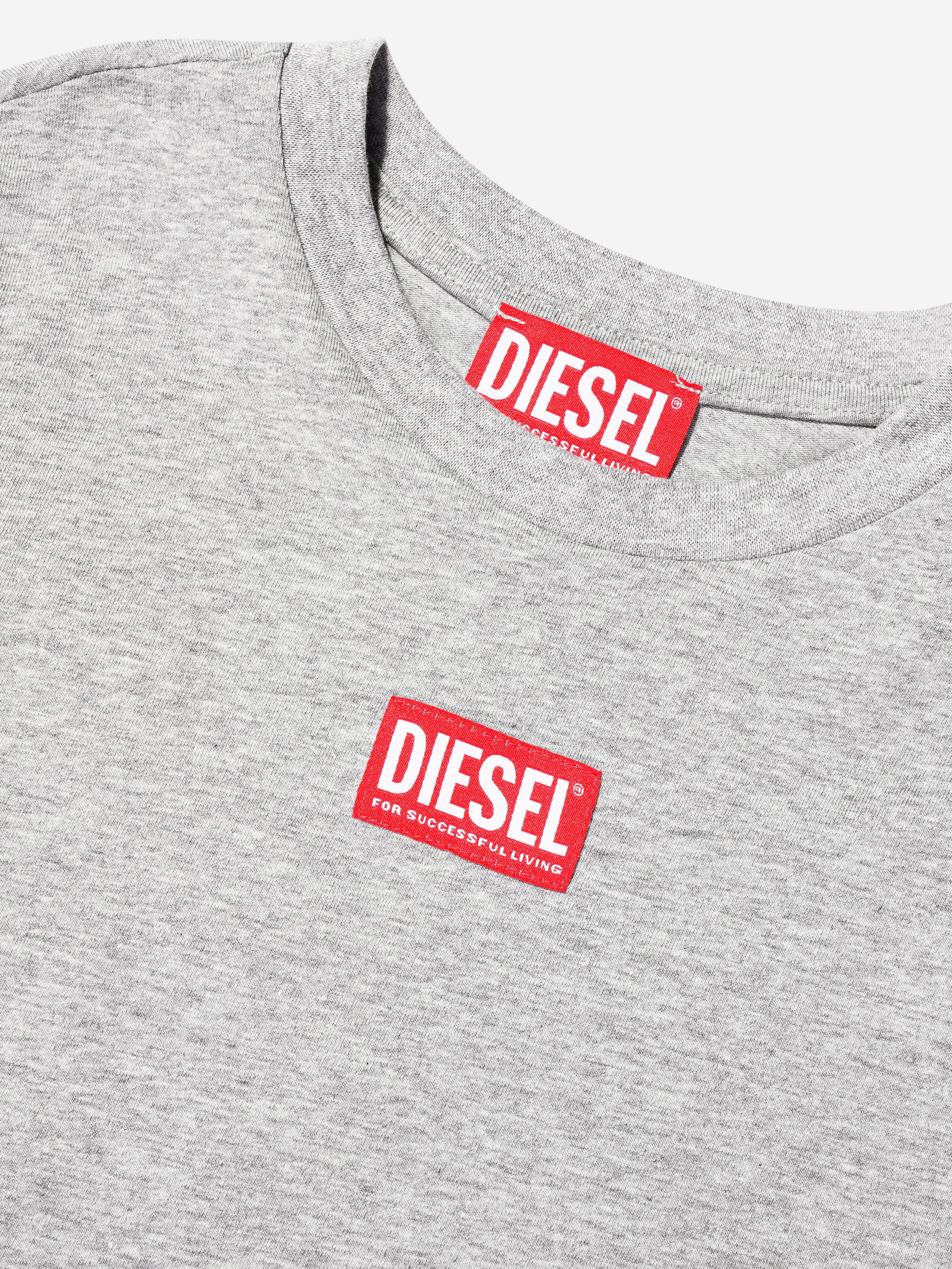 Diesel Boys Logo Print T-Shirt in Grey