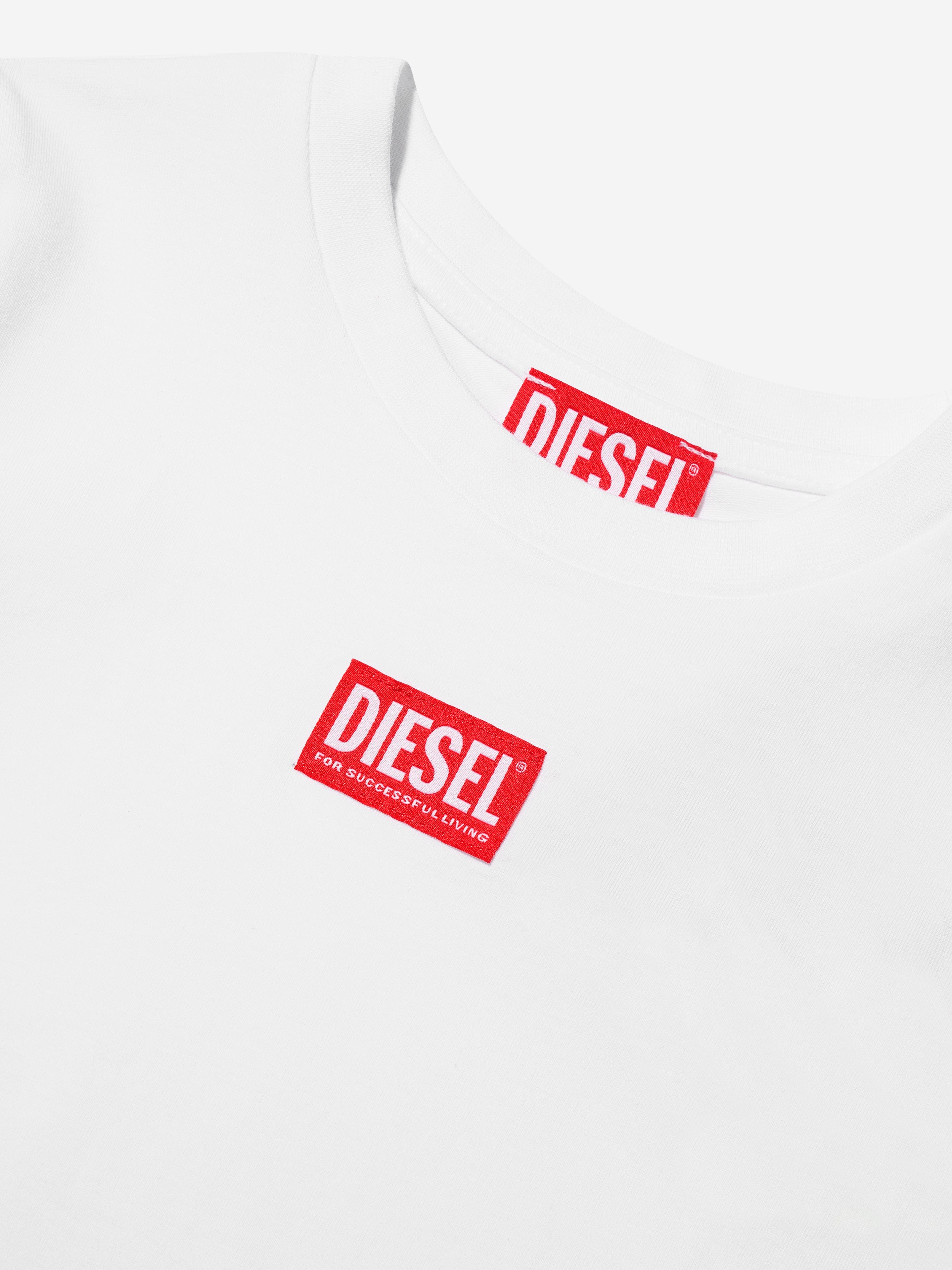 Diesel Boys Logo Print T-Shirt in White