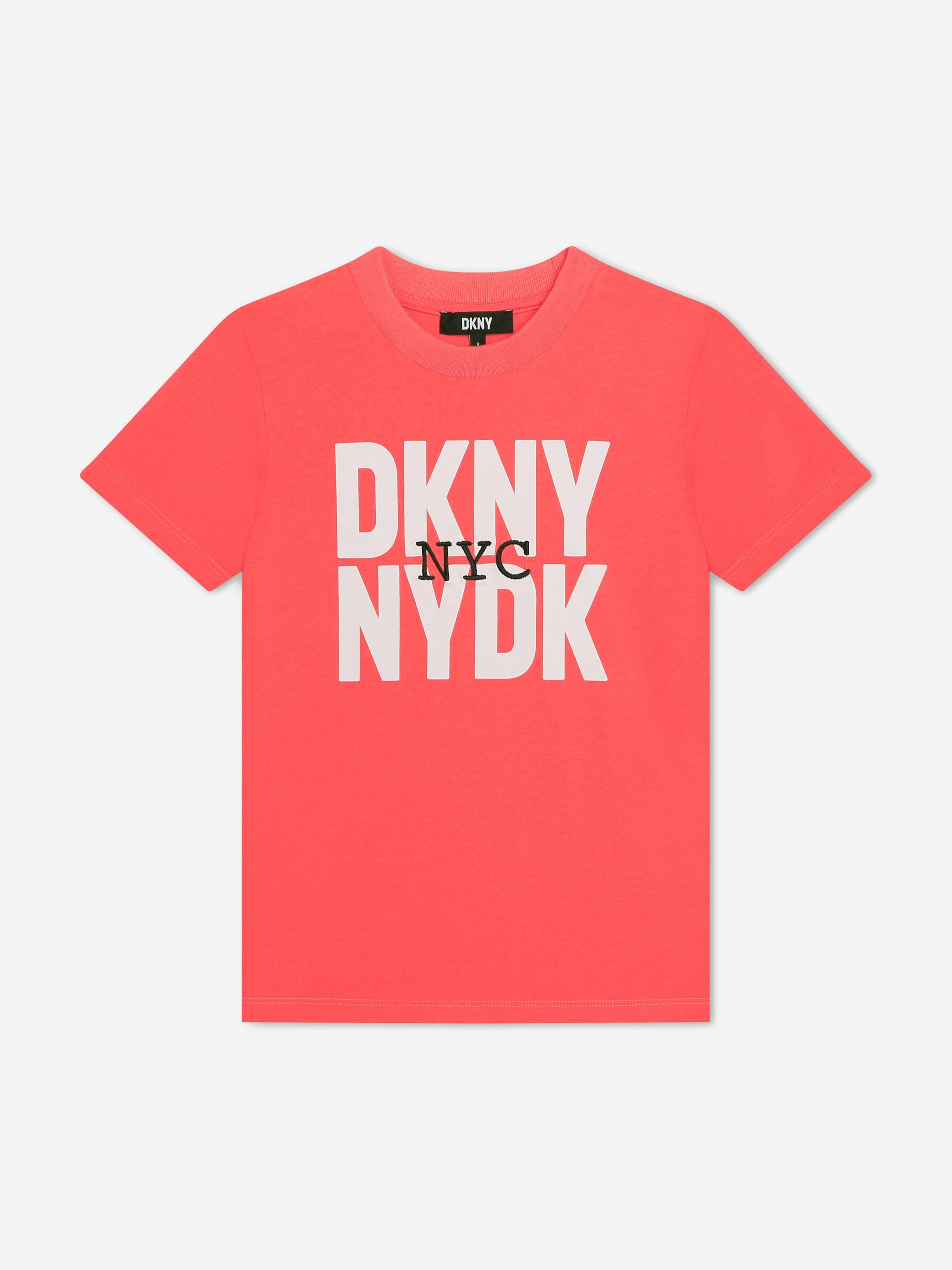 DKNY Boys Logo Print T-Shirt in Pink