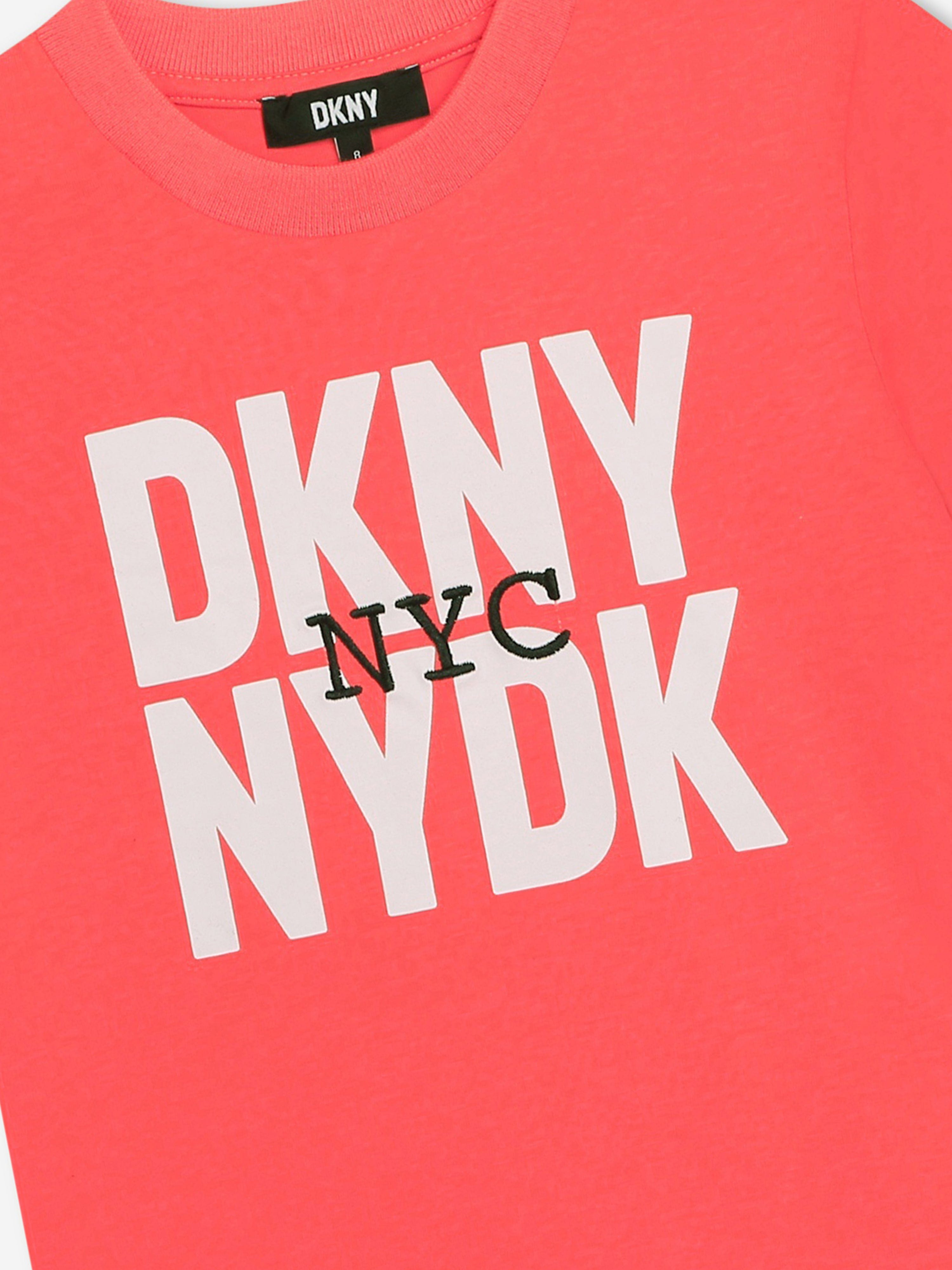 DKNY Boys Logo Print T-Shirt in Pink