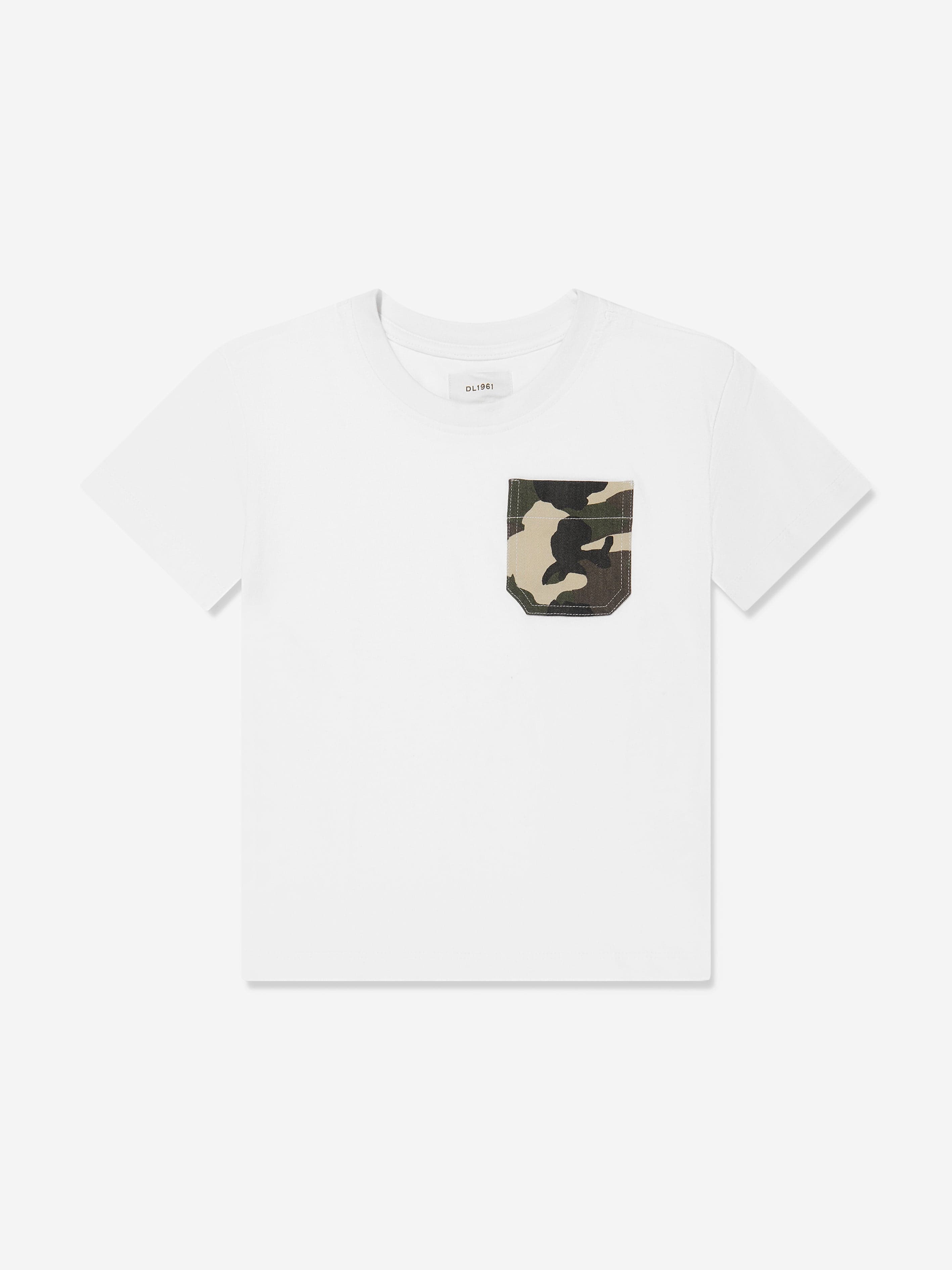 DL1961 Kids Camouflage Pocket T-Shirt in White