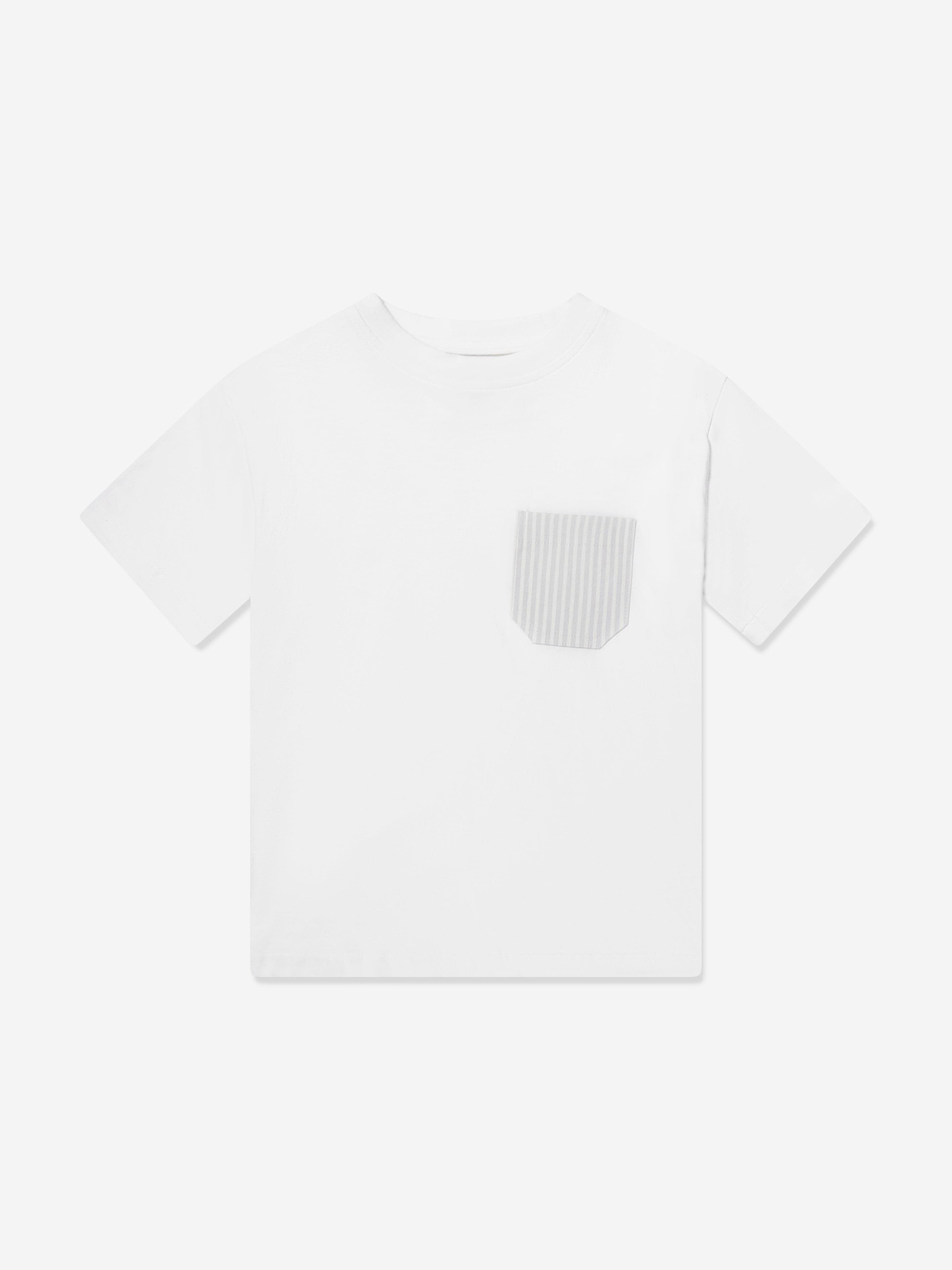 DL1961 Boys Striped Pocket T-Shirt in White