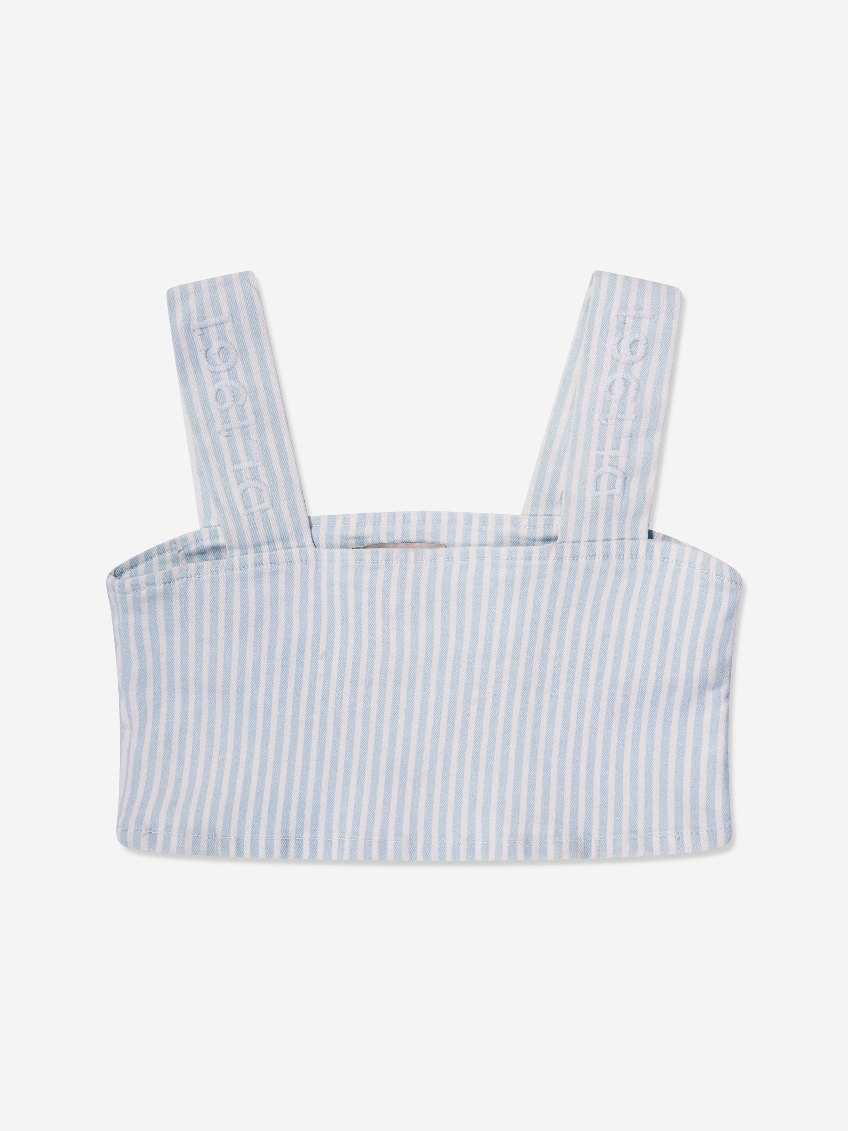 DL1961 Girls Cora Striped Ruffled Crop Top in Blue