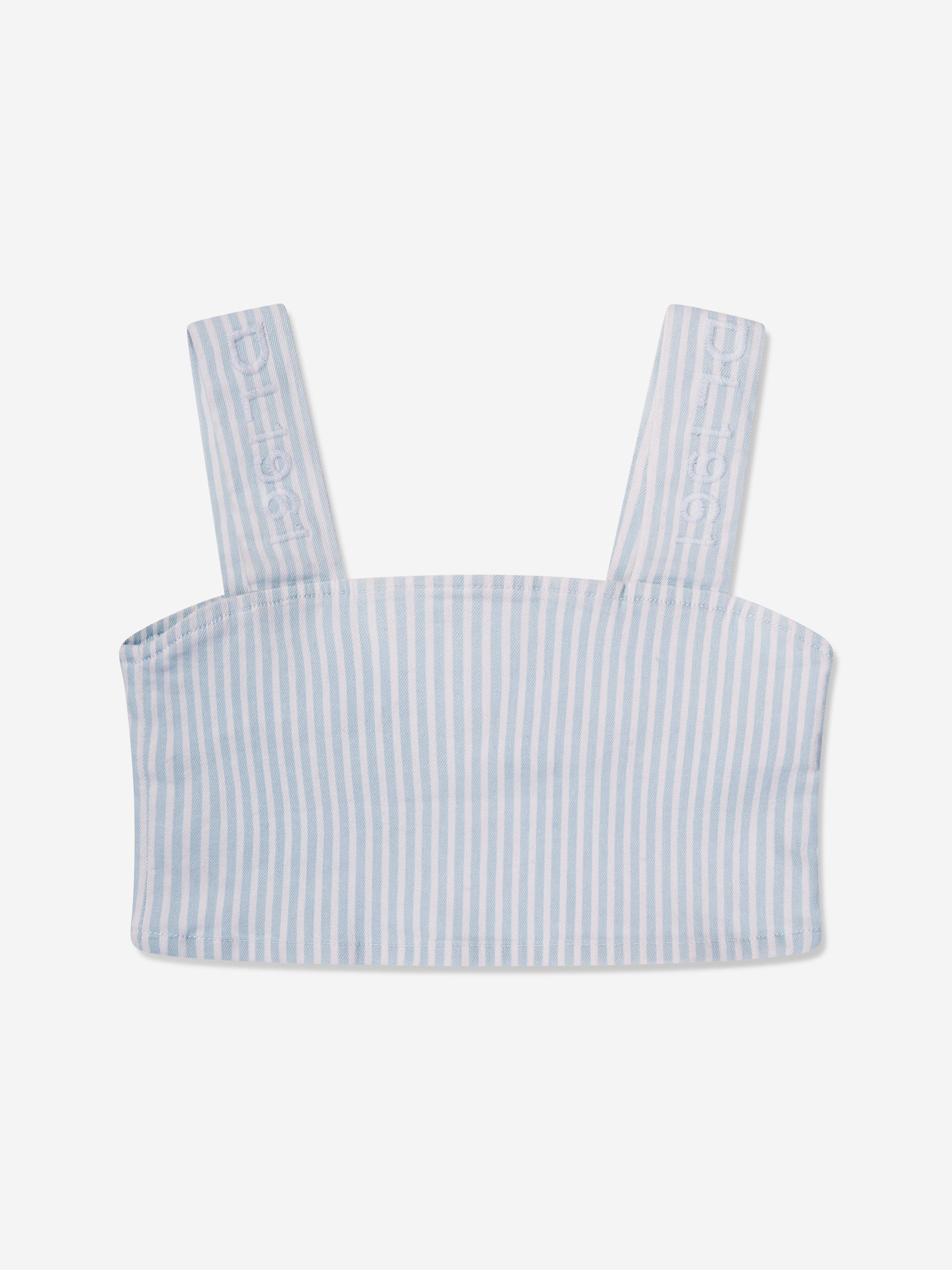 DL1961 Girls Cora Striped Ruffled Crop Top in Blue